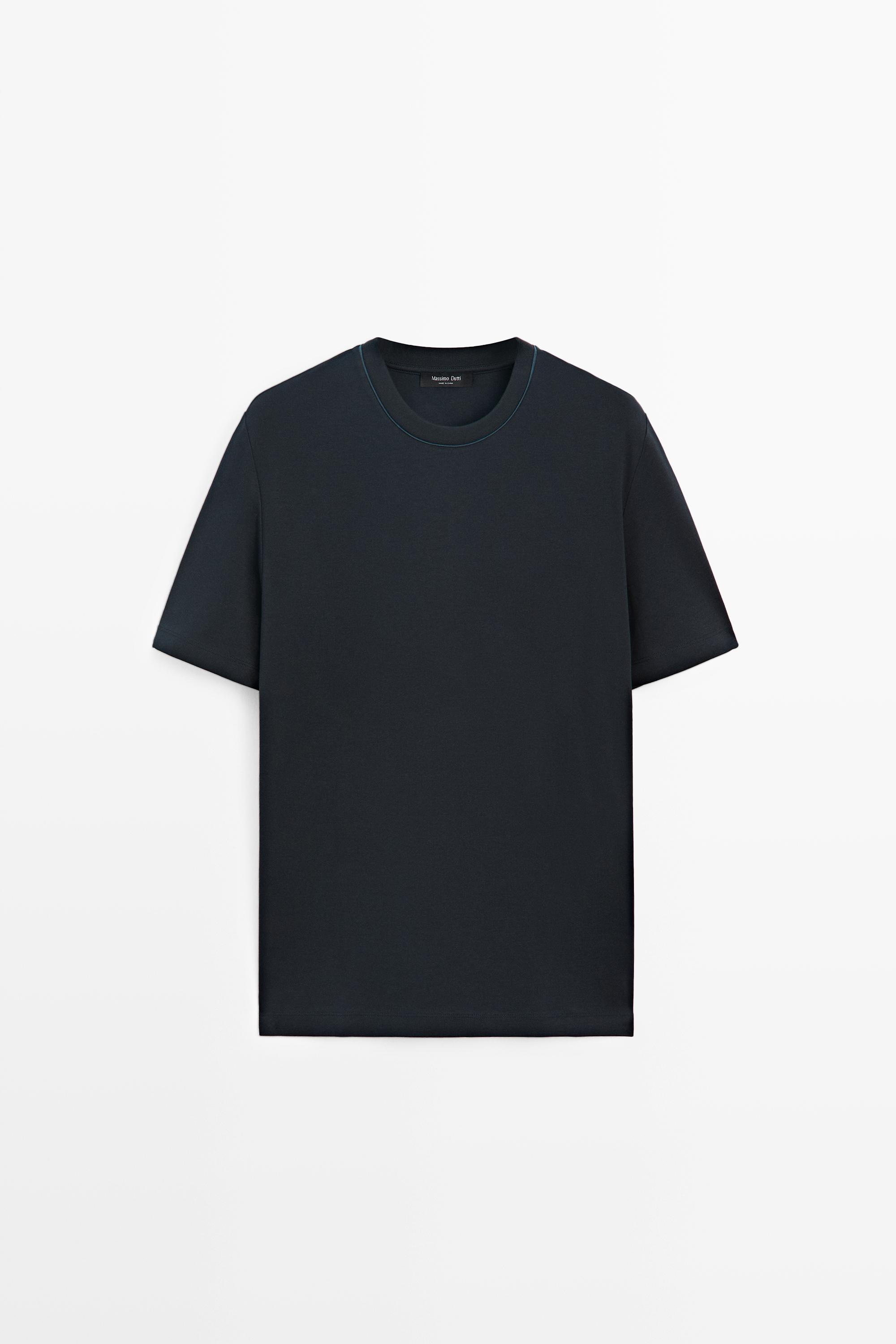 Футболка с короткими рукавами и контрастным вырезом — Massimo Dutti