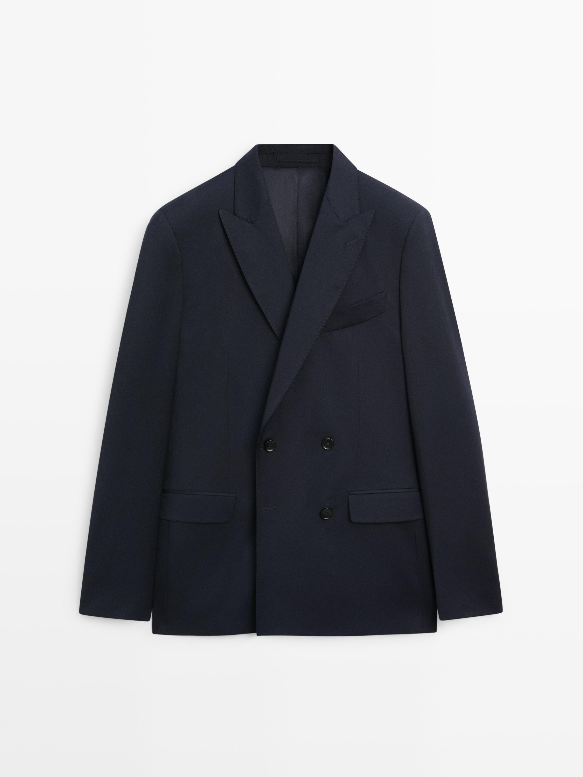 Шерстяной двубортный костюмный пиджак — Massimo Dutti