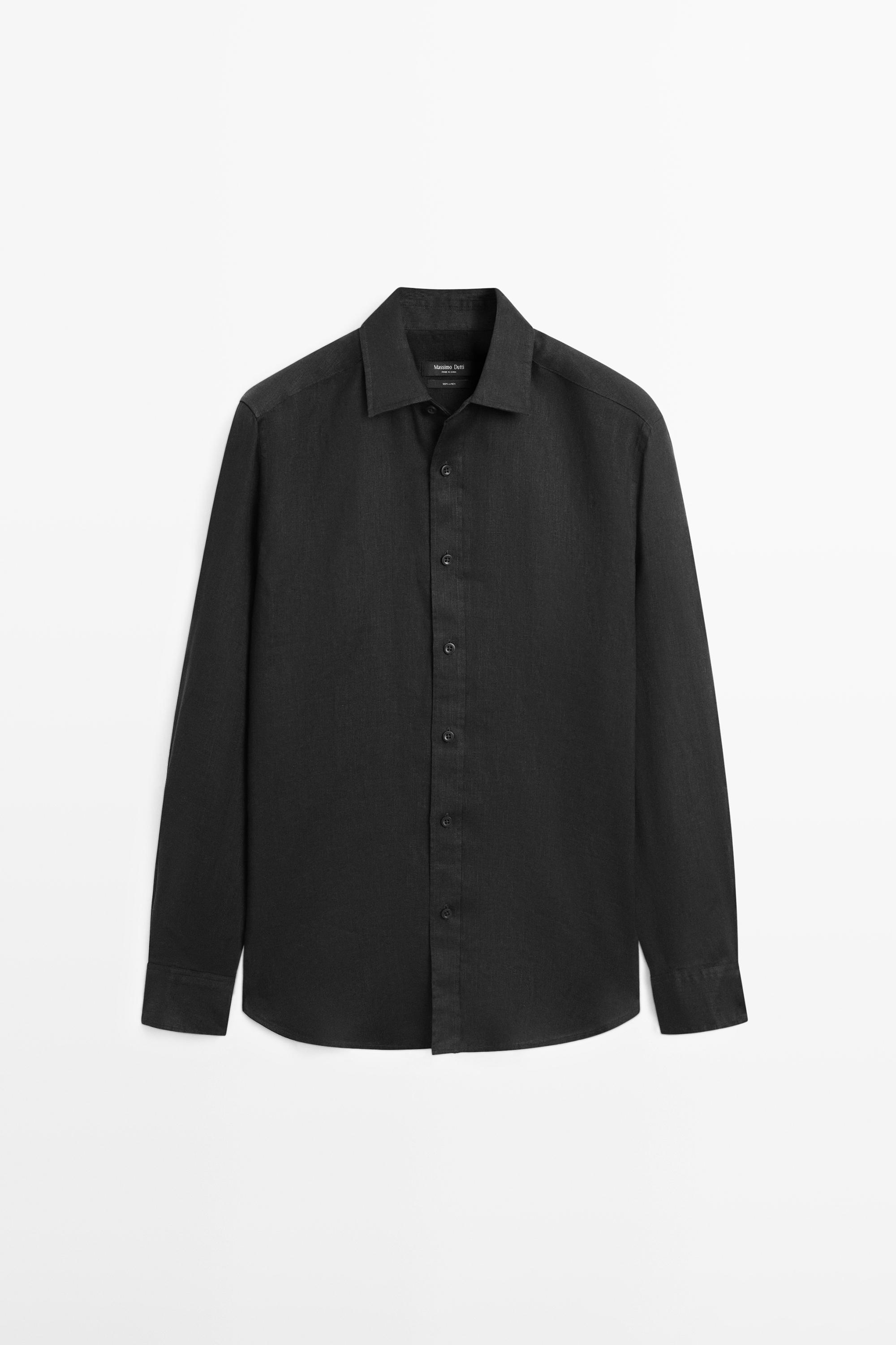 Рубашка из 100% льна зауженного кроя — Massimo Dutti