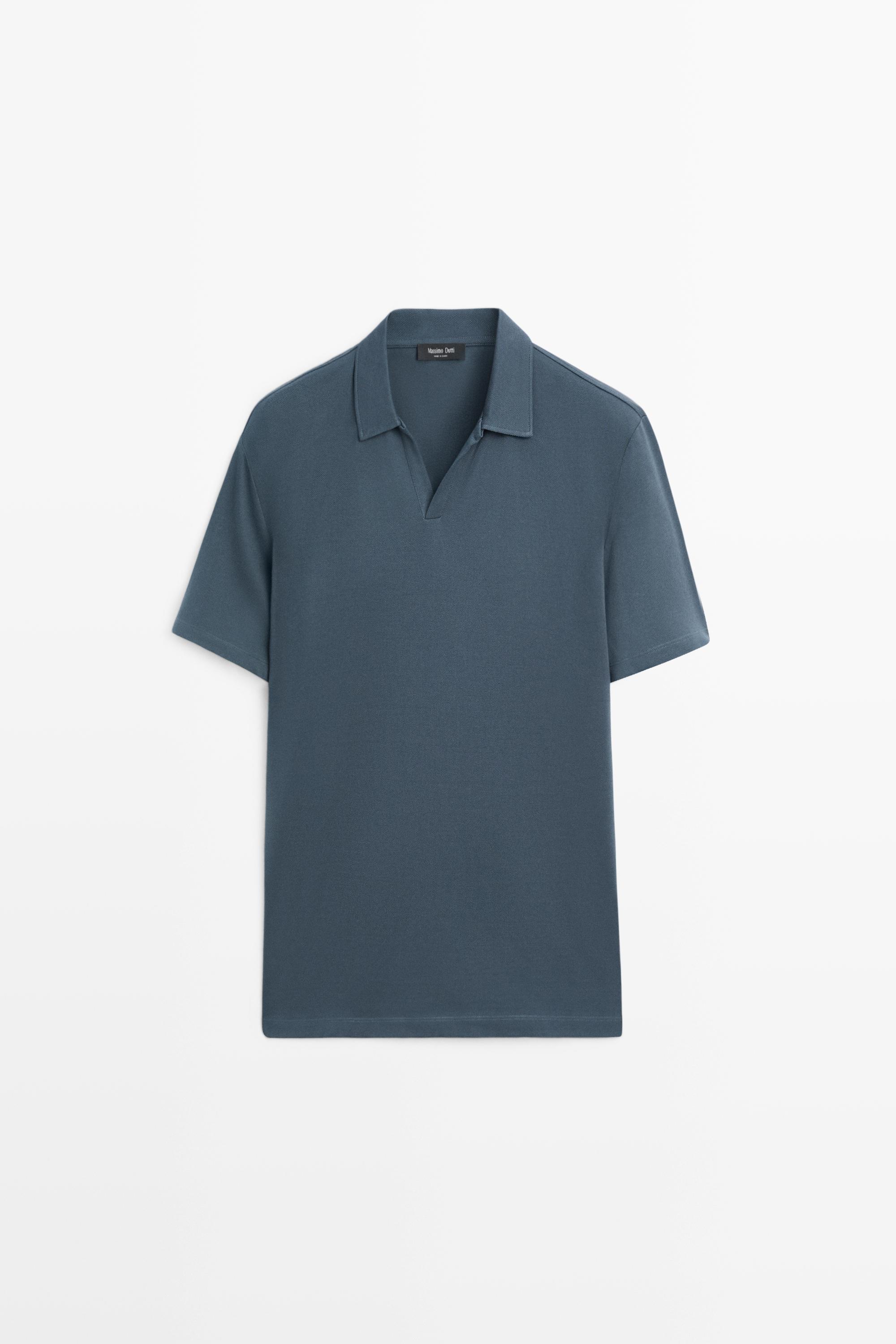 Поло из микроструктурного пике с V-образным вырезом — Massimo Dutti