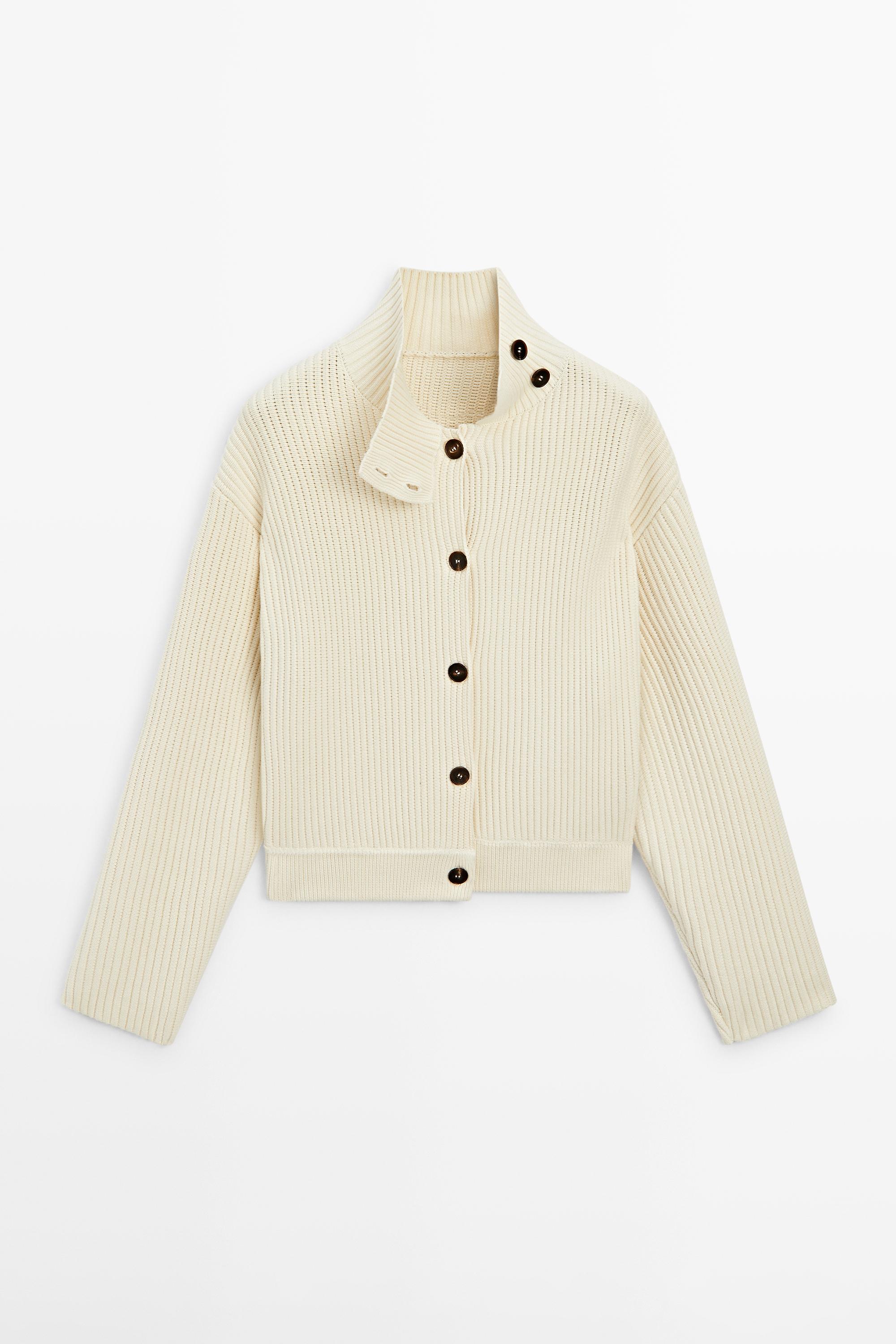 Хлопковый кардиган с высоким воротником — Massimo Dutti