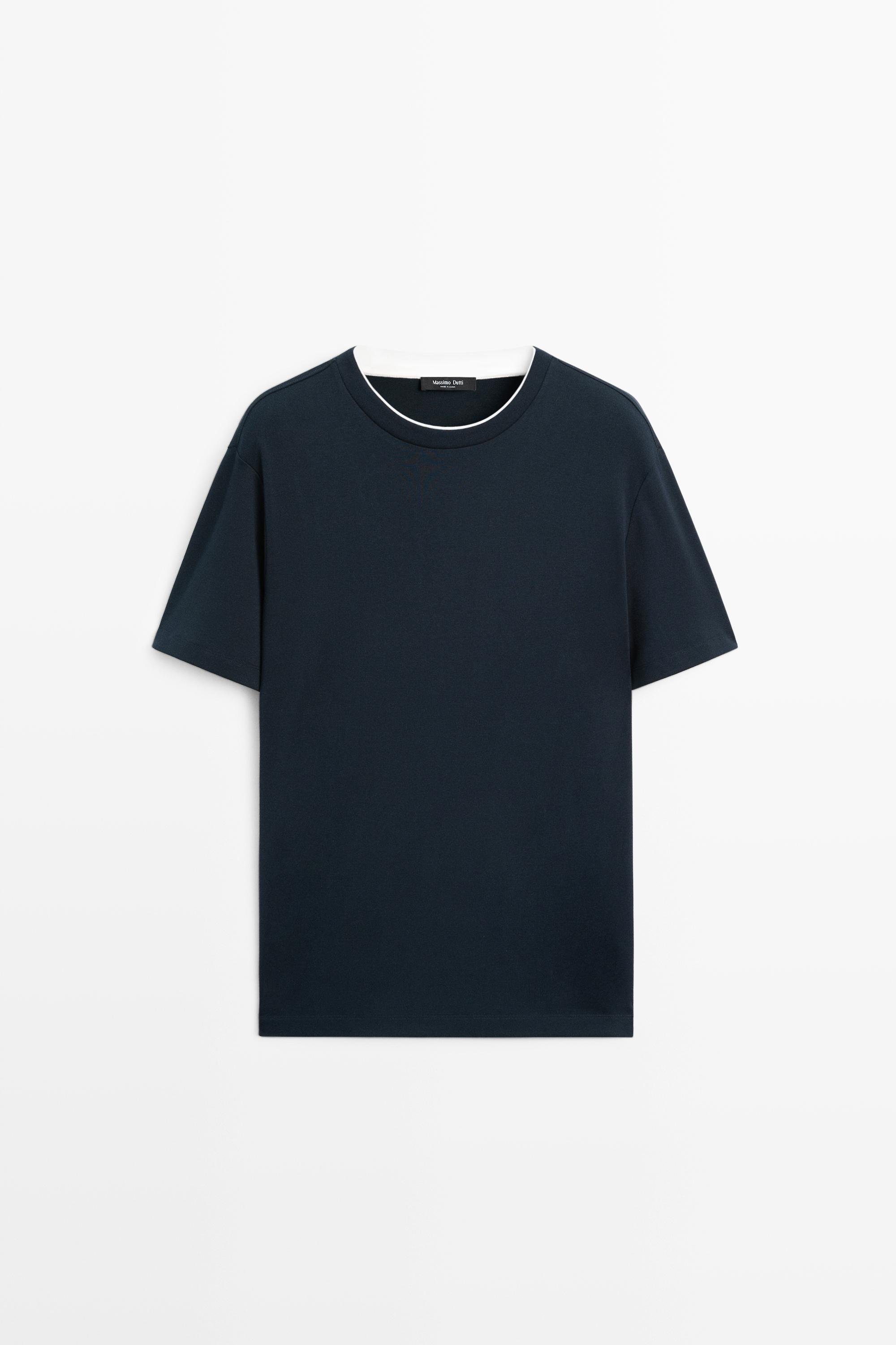 Футболка из 100% хлопка с двойным воротом — Massimo Dutti