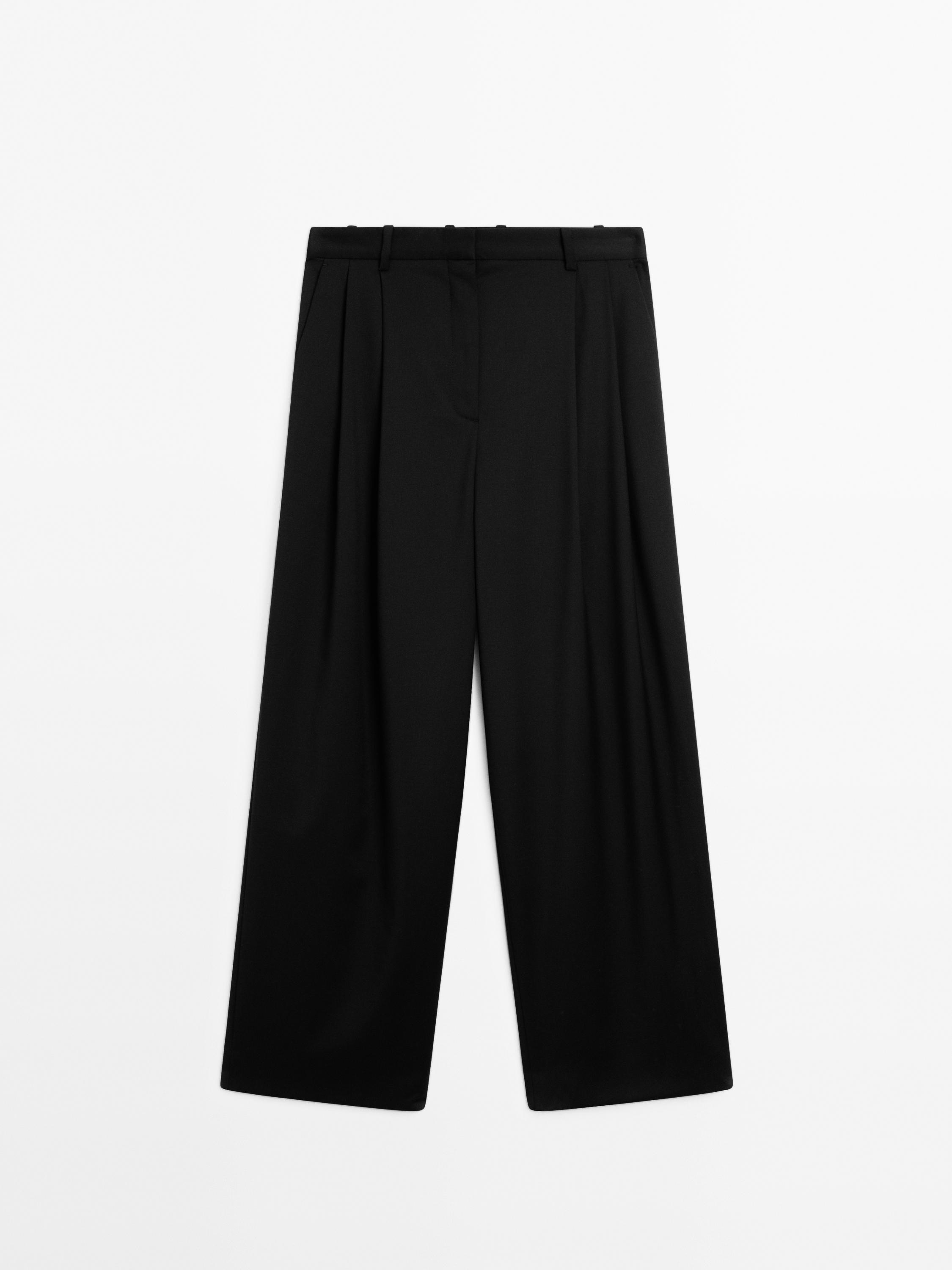 Брюки из тонкой шерсти со складками — Massimo Dutti