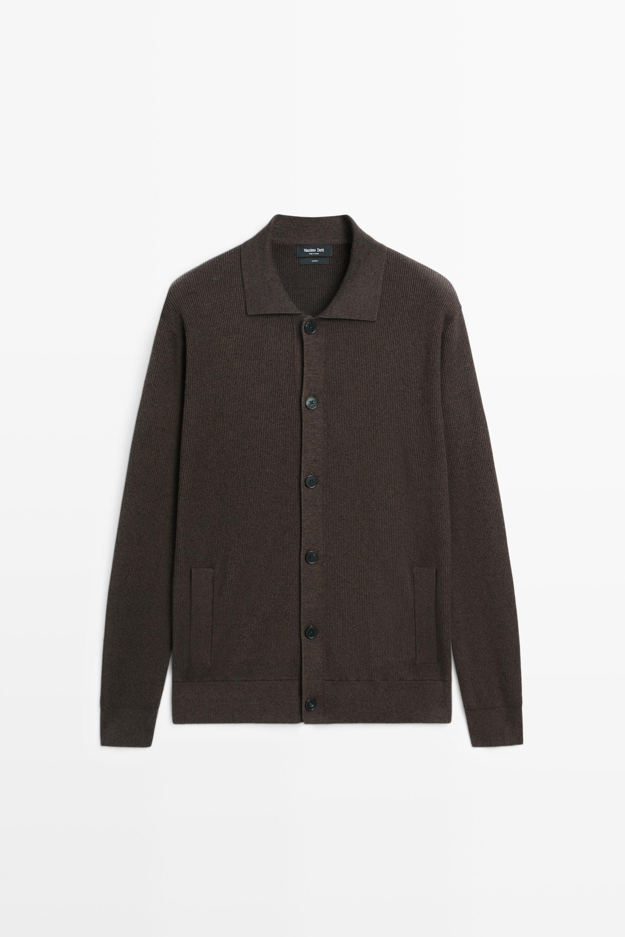 Хлопковый кардиган с воротником поло — Massimo Dutti