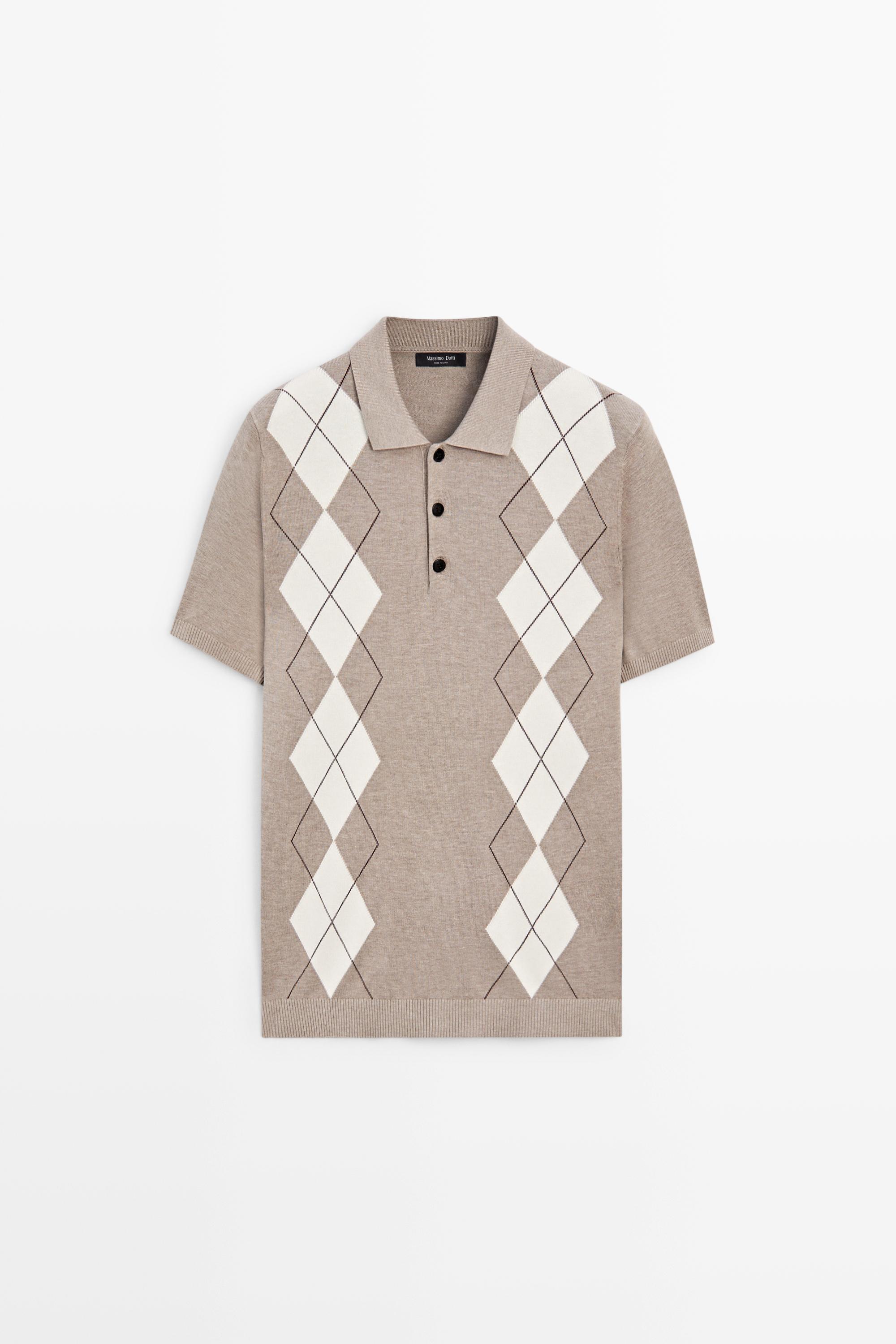 Хлопковое поло с короткими рукавами и узором в ромб — Massimo Dutti