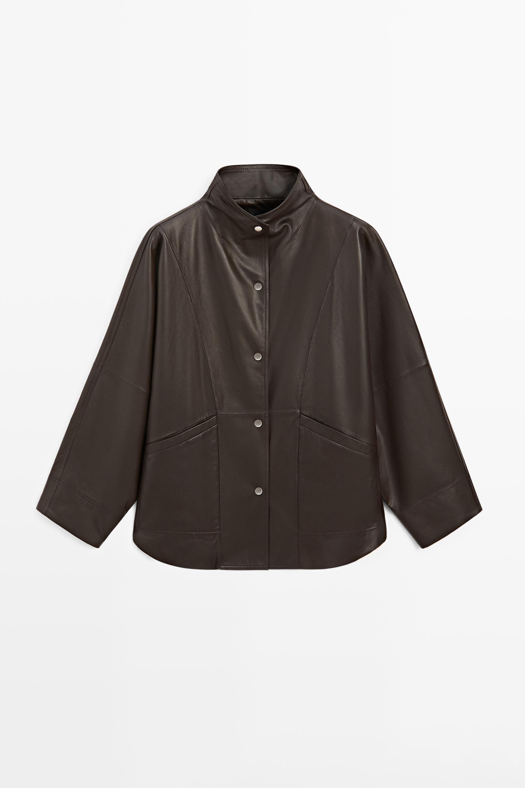 Парка из кожи наппа фасона кейп — Massimo Dutti