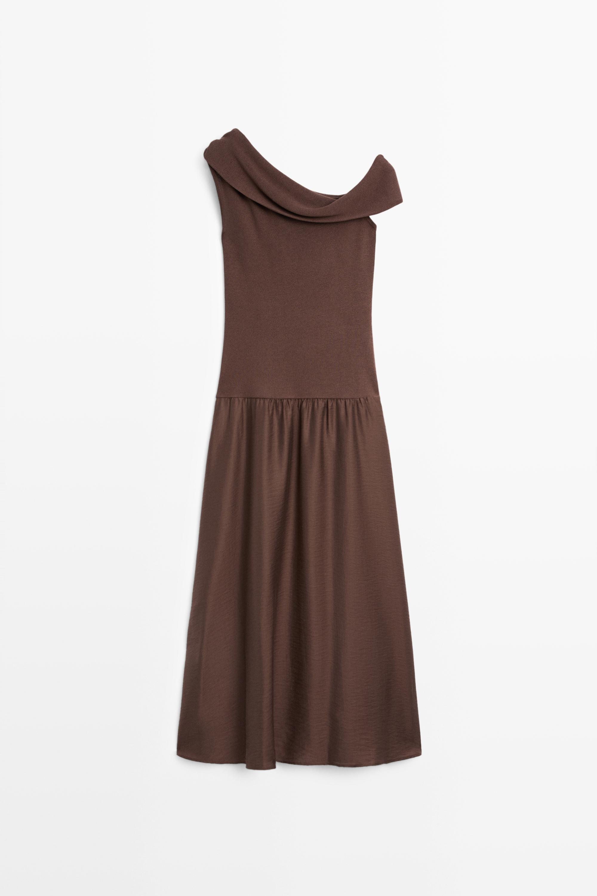 Платье миди с открытым плечом — Massimo Dutti