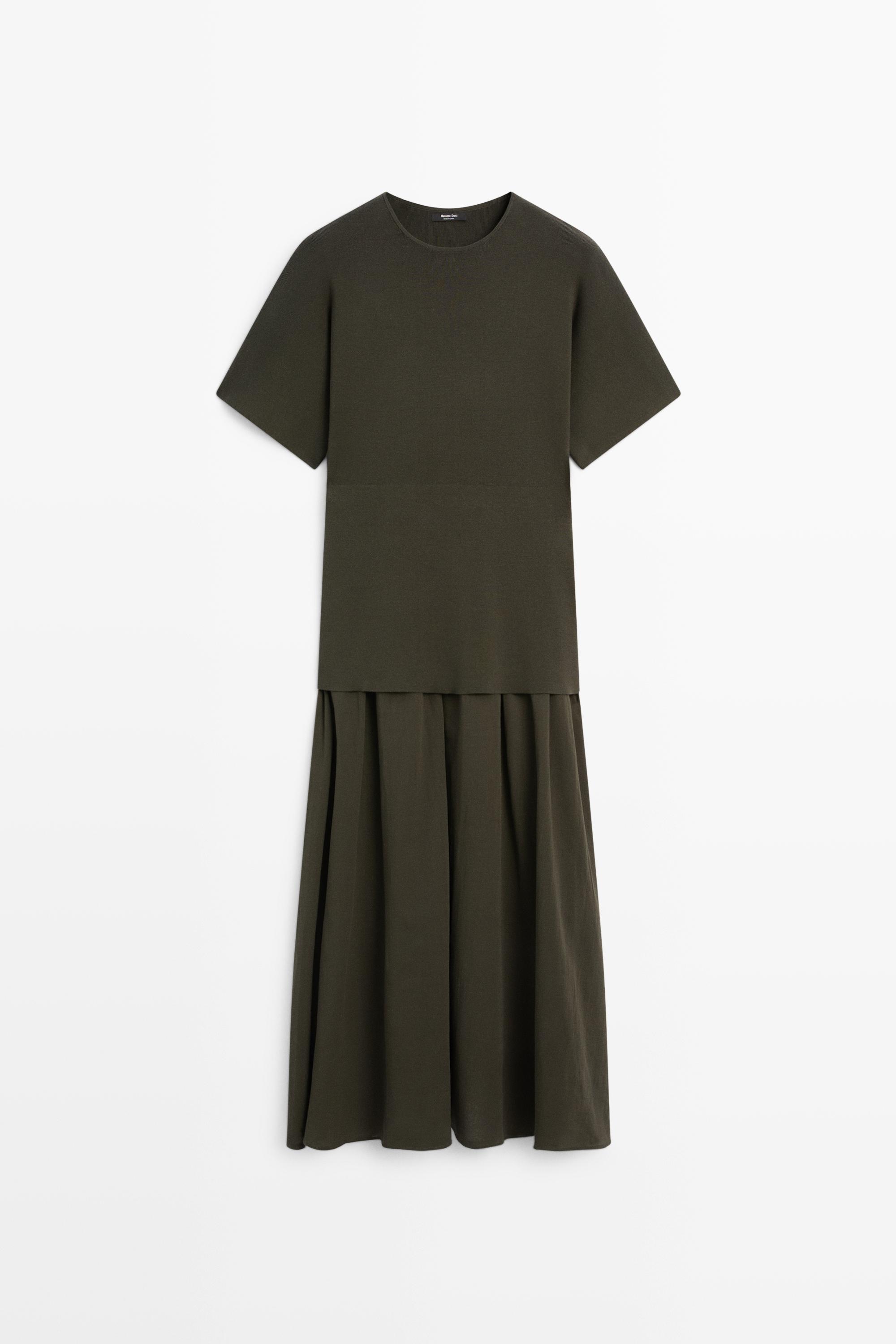 Комбинированное платье миди — Massimo Dutti