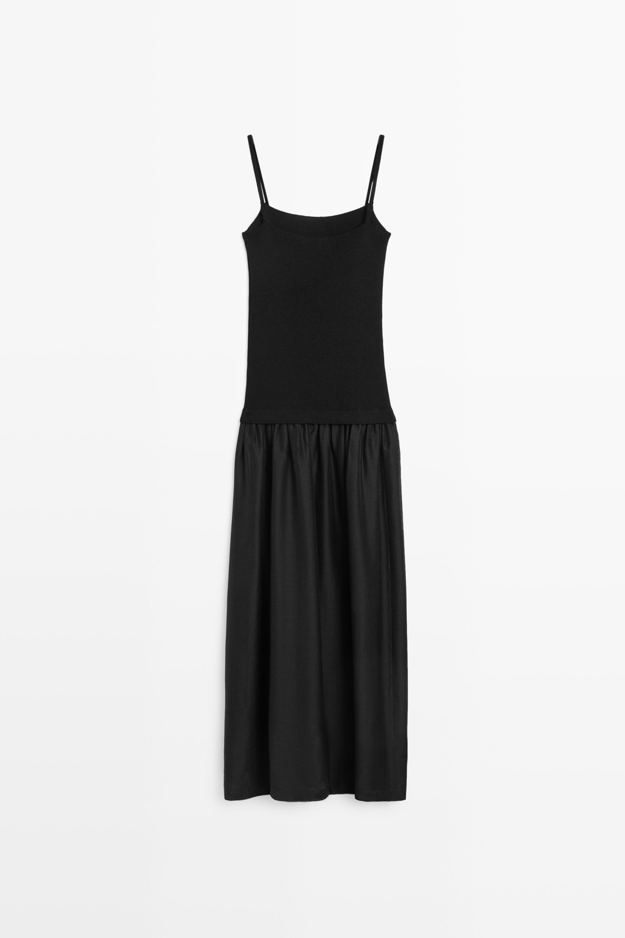 Комбинированное платье миди на бретелях — Massimo Dutti