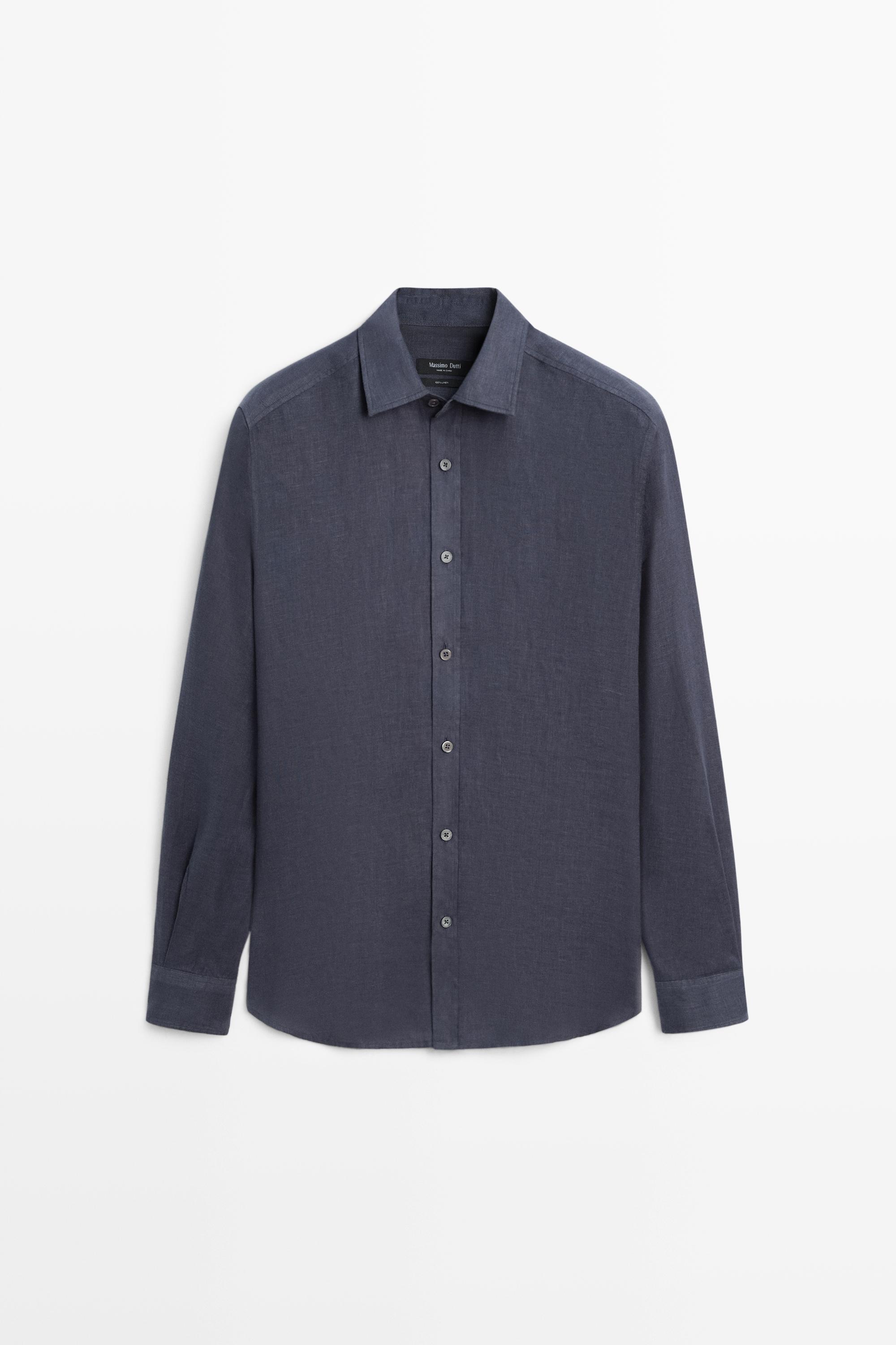 Рубашка классического кроя из 100% льна — Massimo Dutti