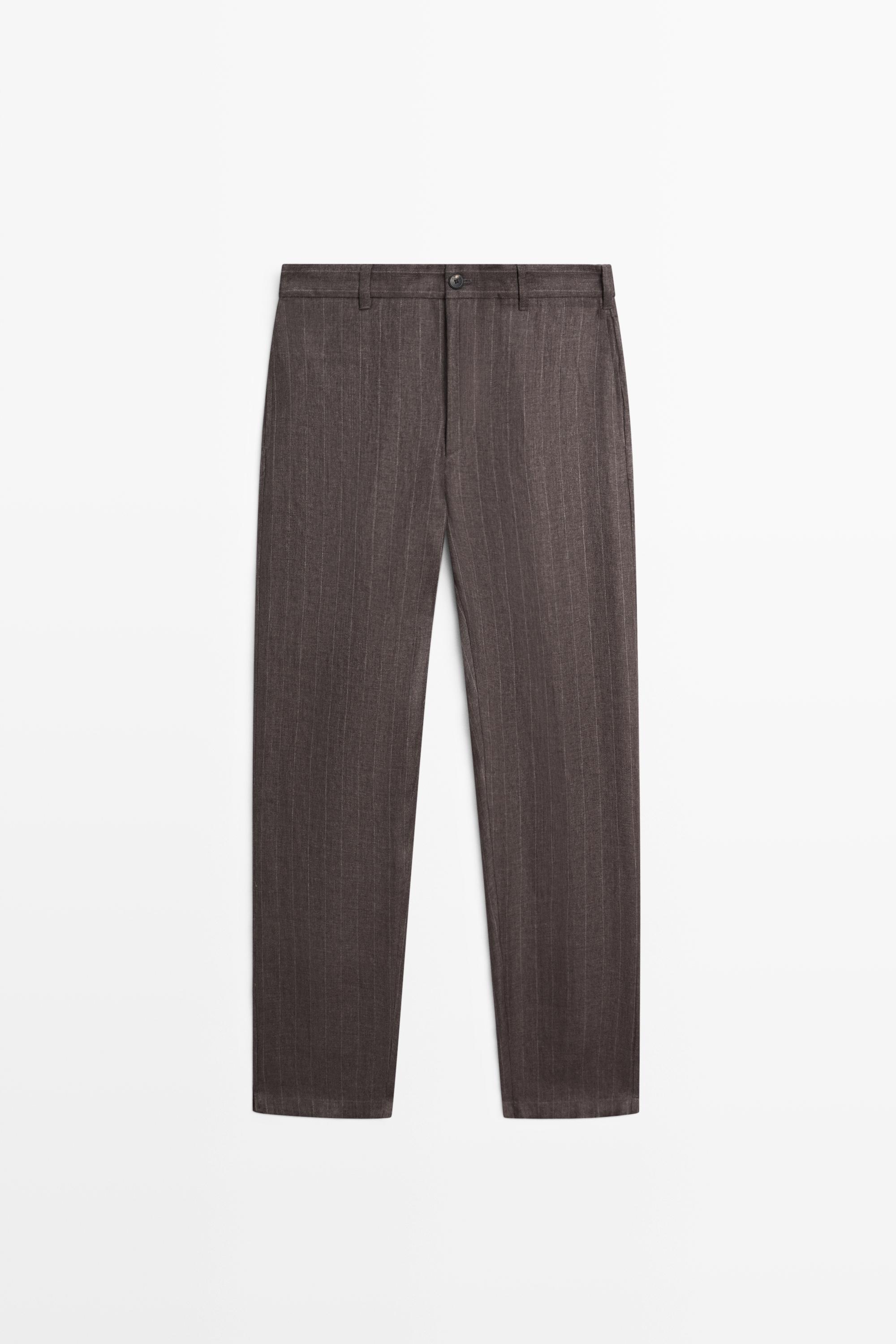 Льняные брюки прямого кроя в полоску — Massimo Dutti