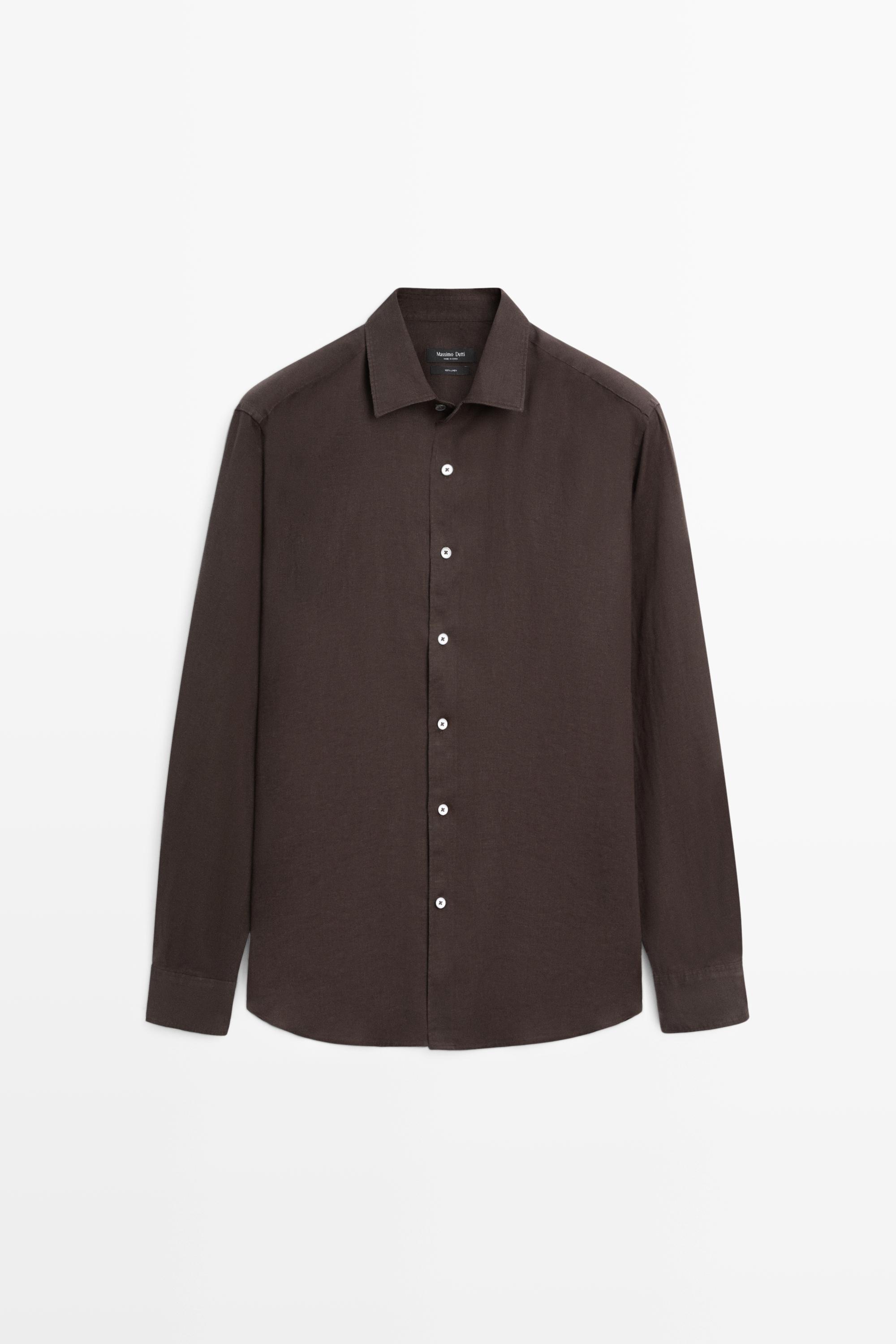 Льняная рубашка классического кроя — Massimo Dutti