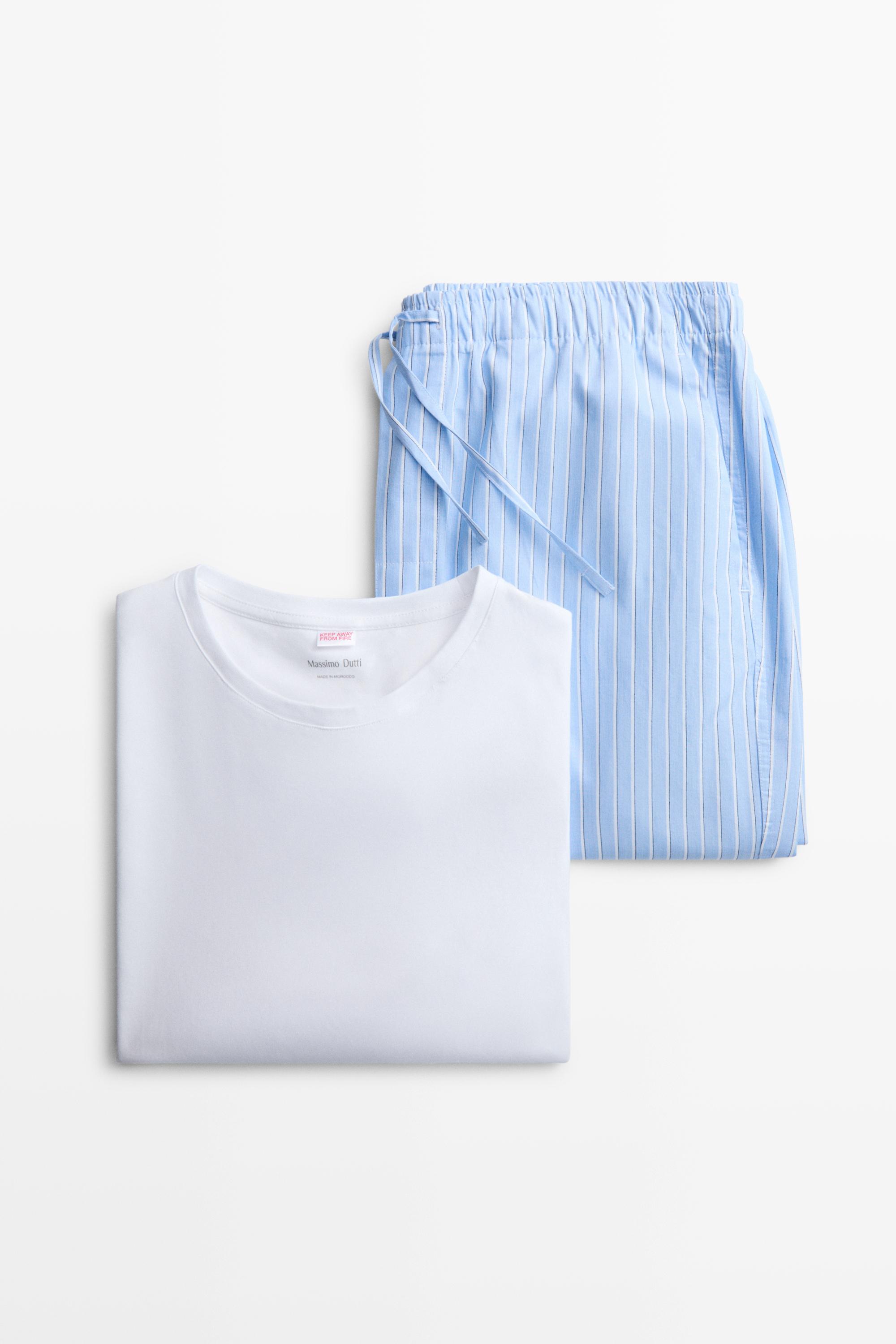 Пижамный топ с короткими рукавами и брюками в полоску — Massimo Dutti