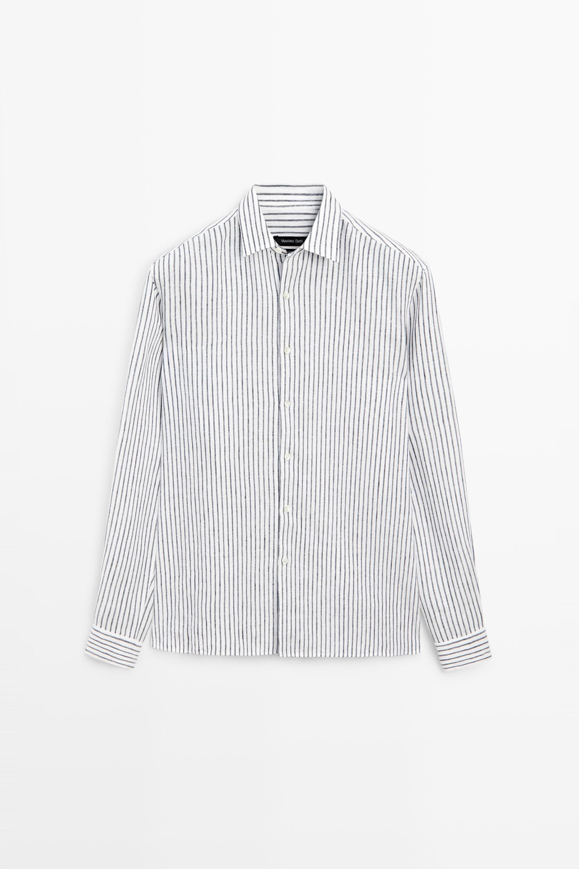 Рубашка из 100% льна в полоску — Massimo Dutti