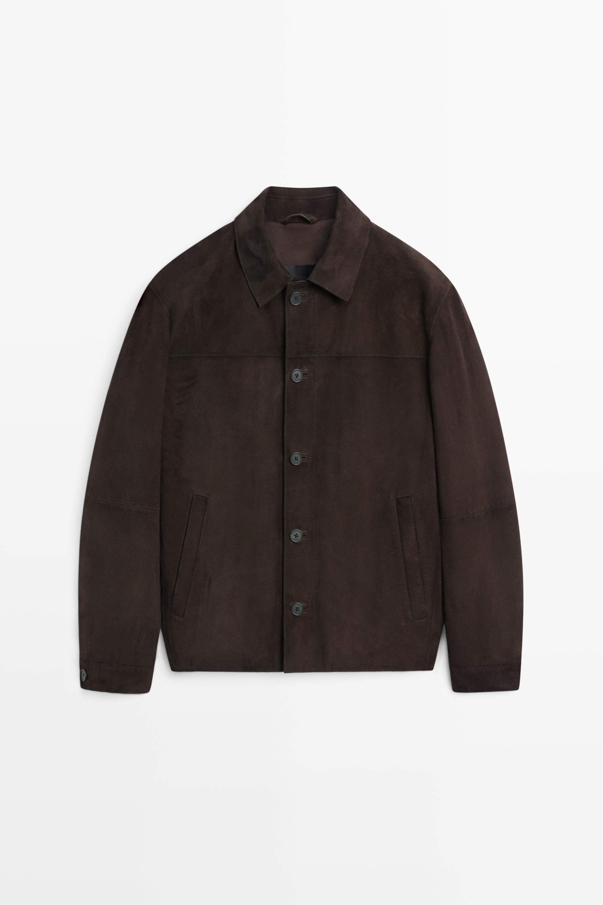 Замшевая куртка-рубашка с карманом — Massimo Dutti