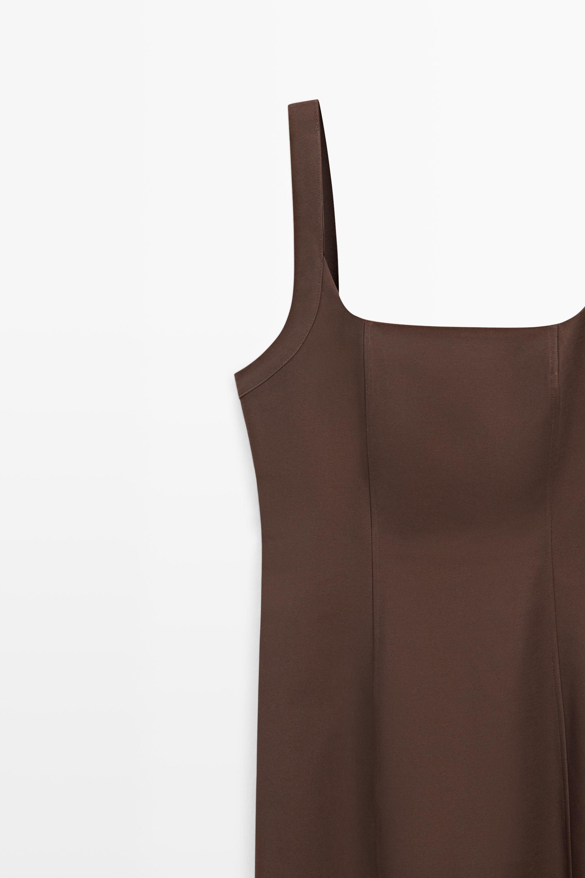 Платье миди из смесового хлопка на бретелях — Massimo Dutti