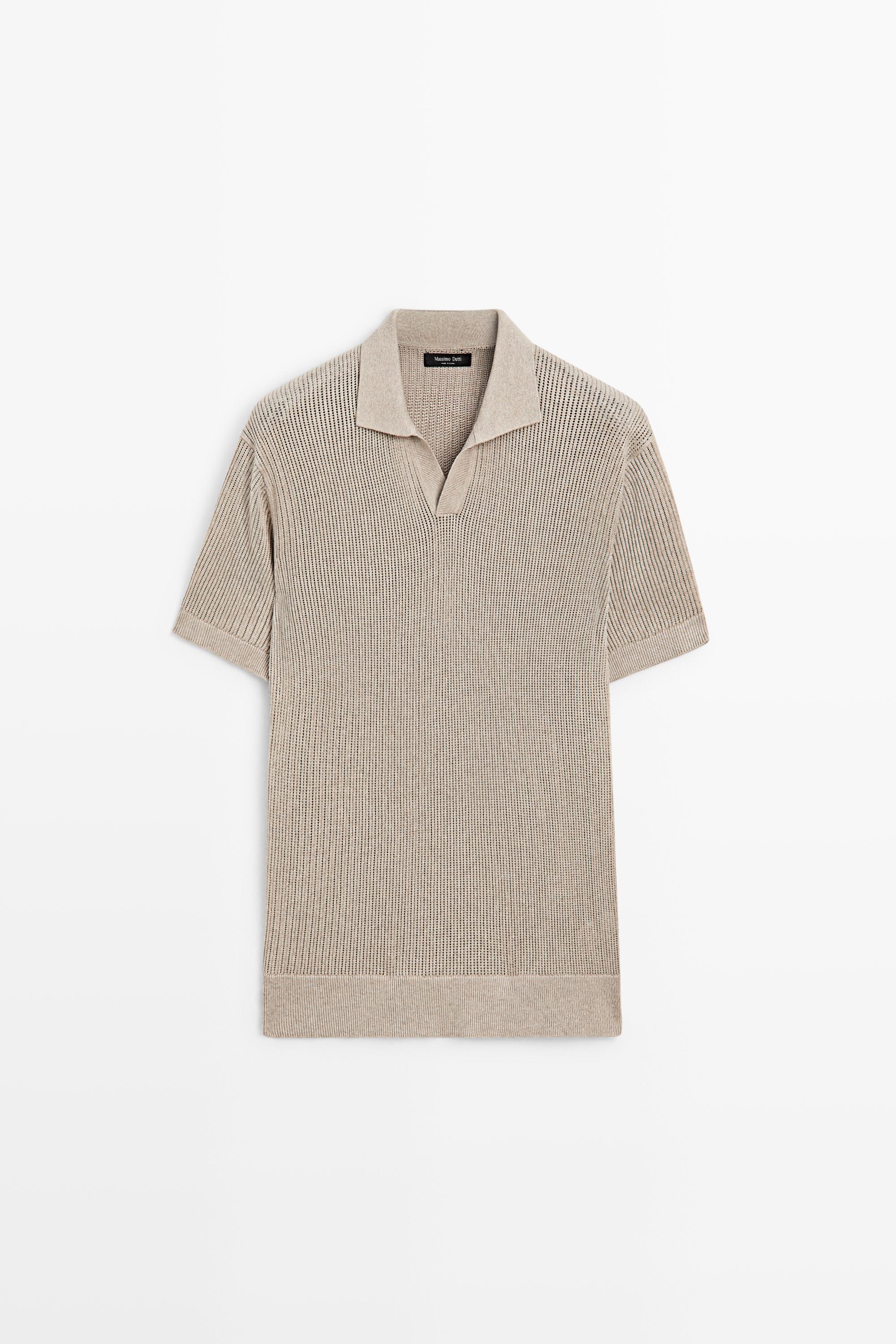 Трикотажное поло с V-образным вырезом из хлопка — Massimo Dutti