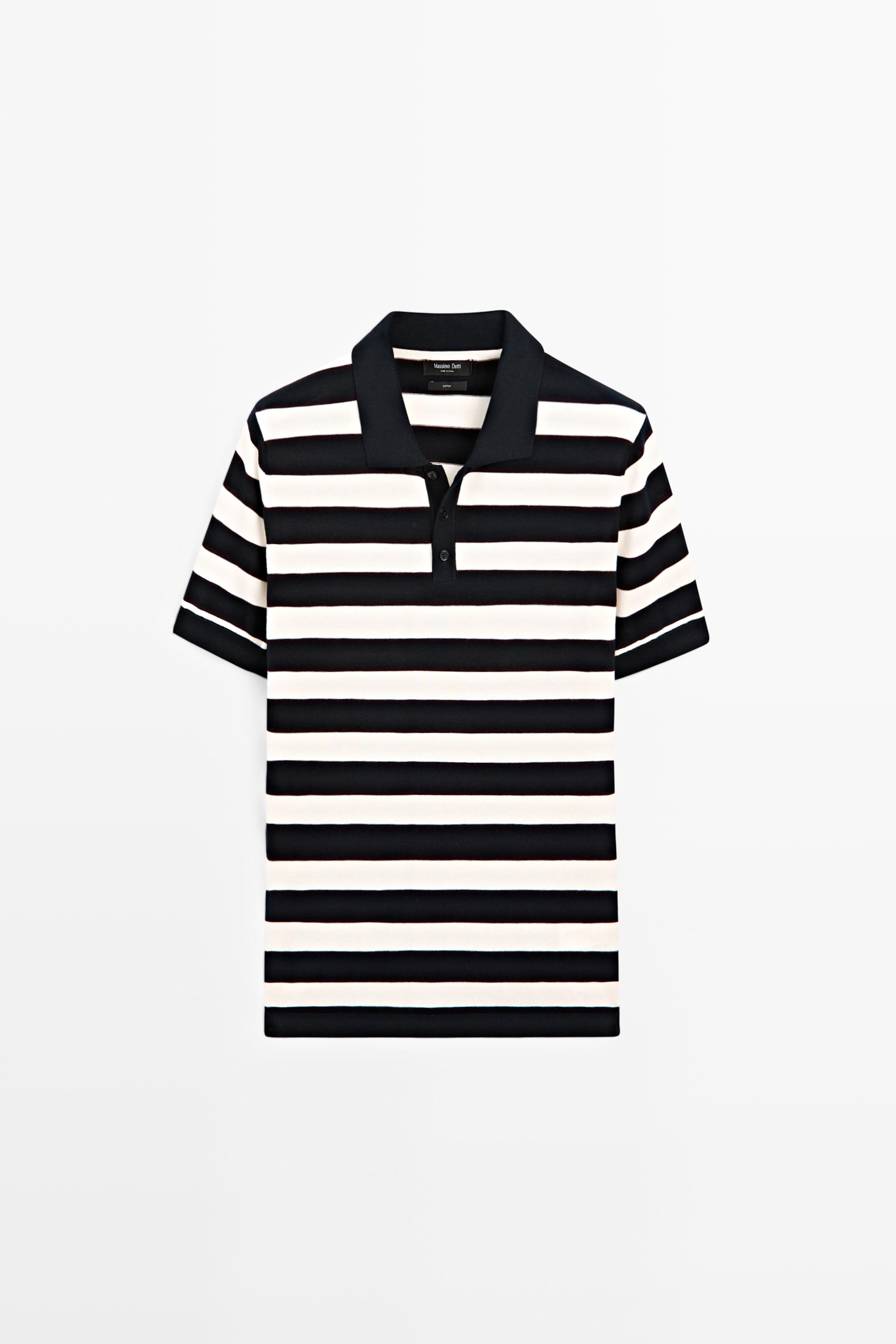 Трикотажное поло из 100% хлопка в полоску — Massimo Dutti