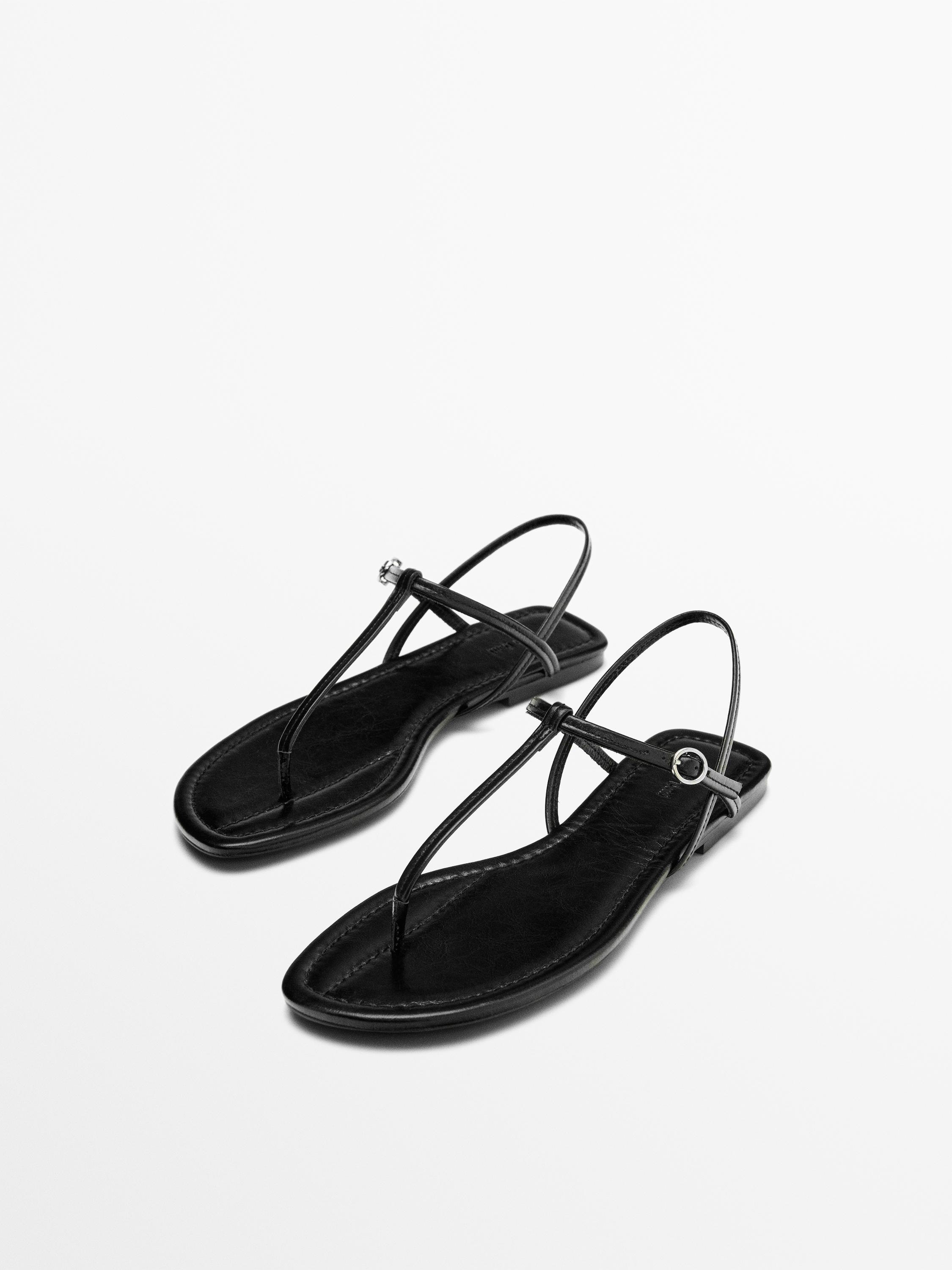 Сандалии с ремешками на плоской подошве с перемычкой между пальцами — Massimo Dutti