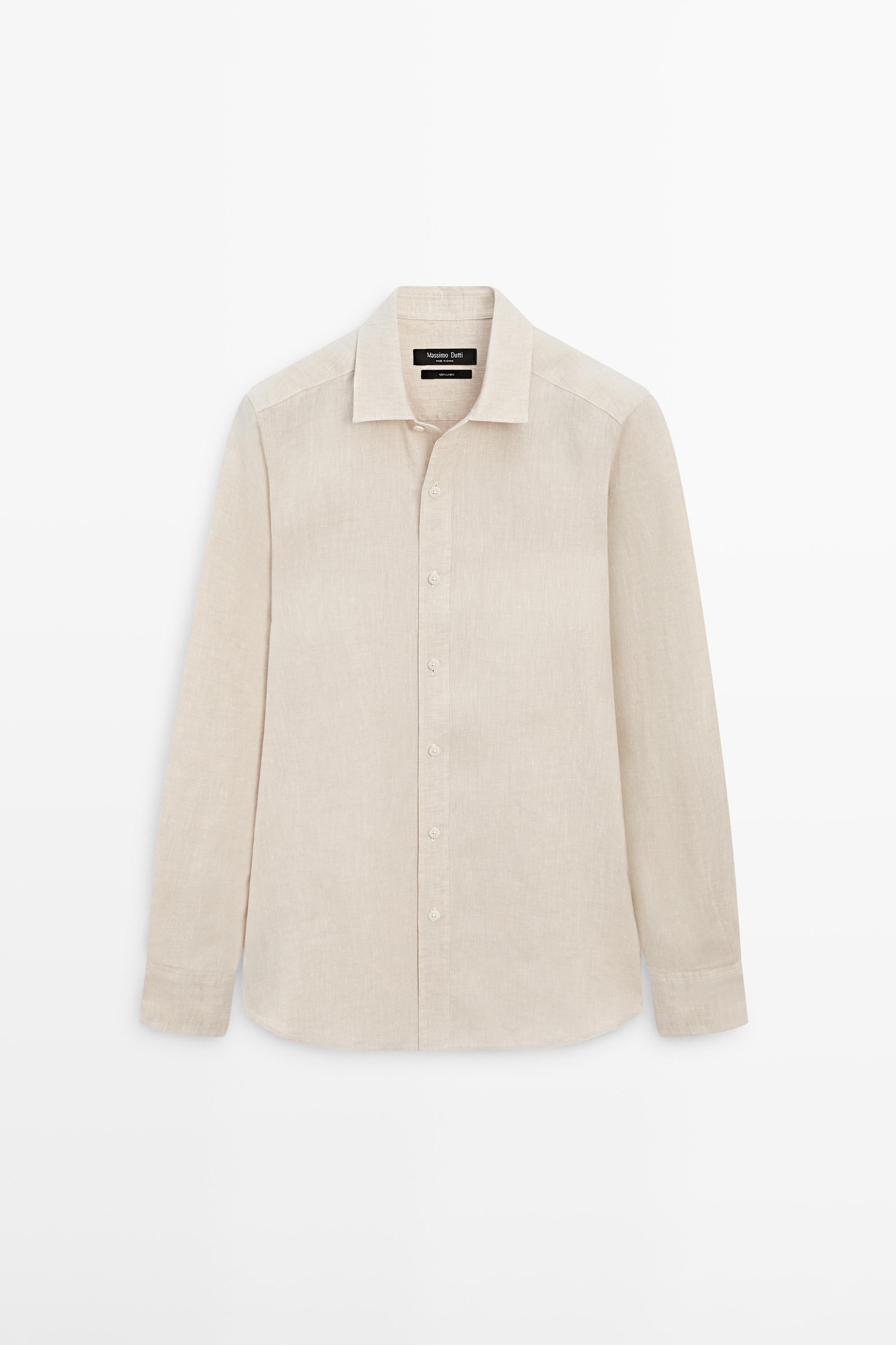 Льняная рубашка классического кроя с эффектом стираной ткани — Massimo Dutti