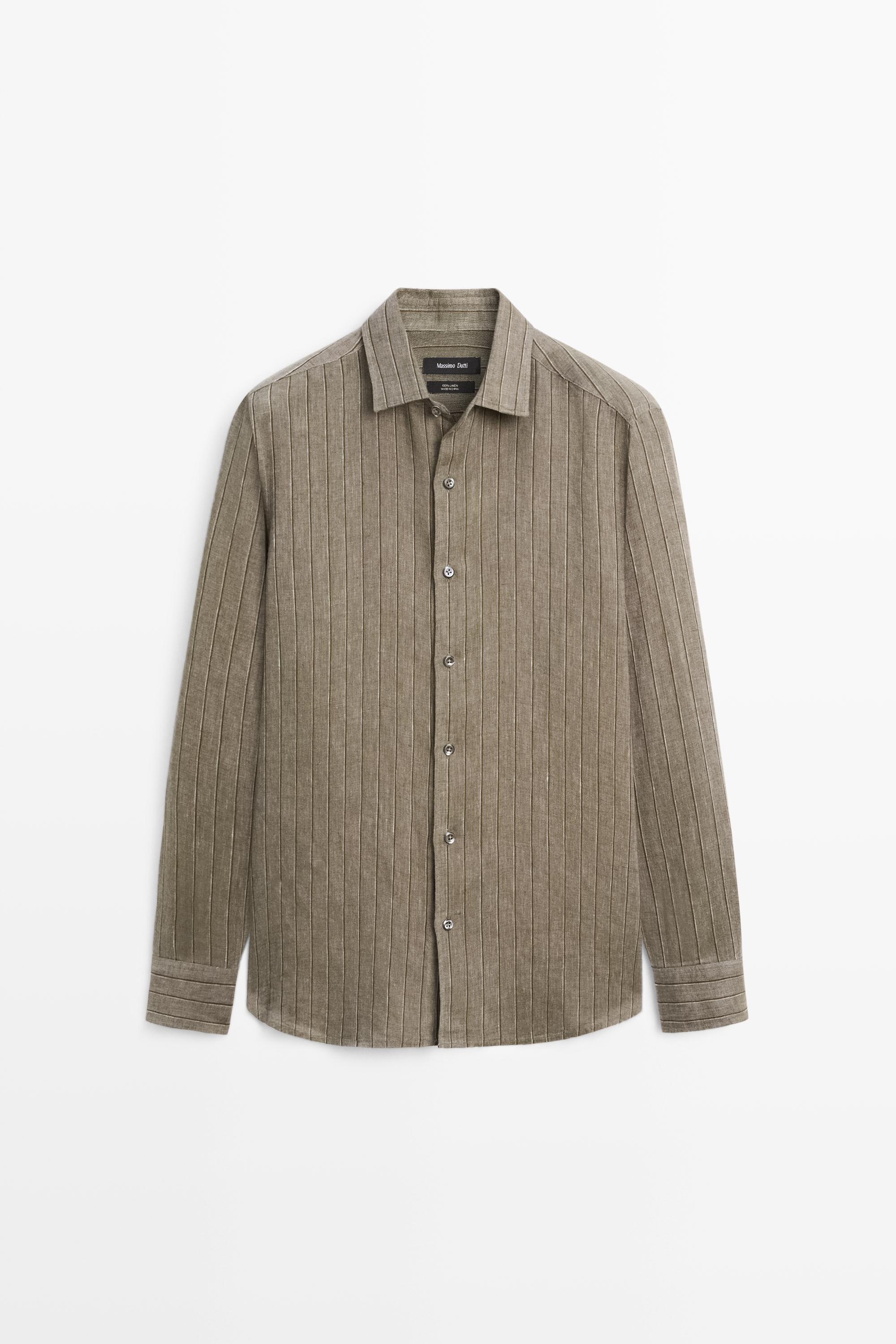 Рубашка в полоску классического кроя из 100% льна — Massimo Dutti
