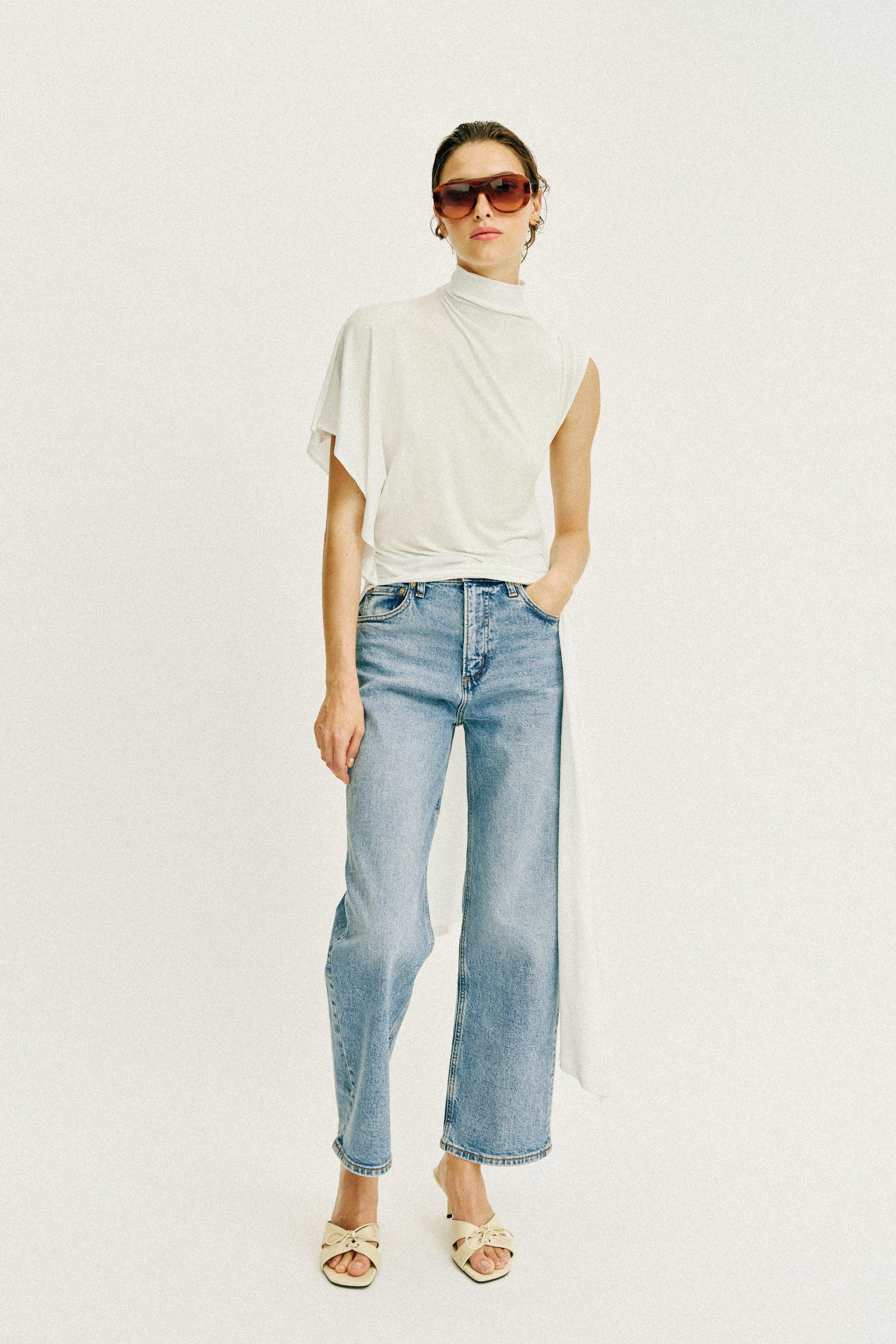 Джинсы Z1975 с прямыми штанинами с высокой посадкой — ZARA