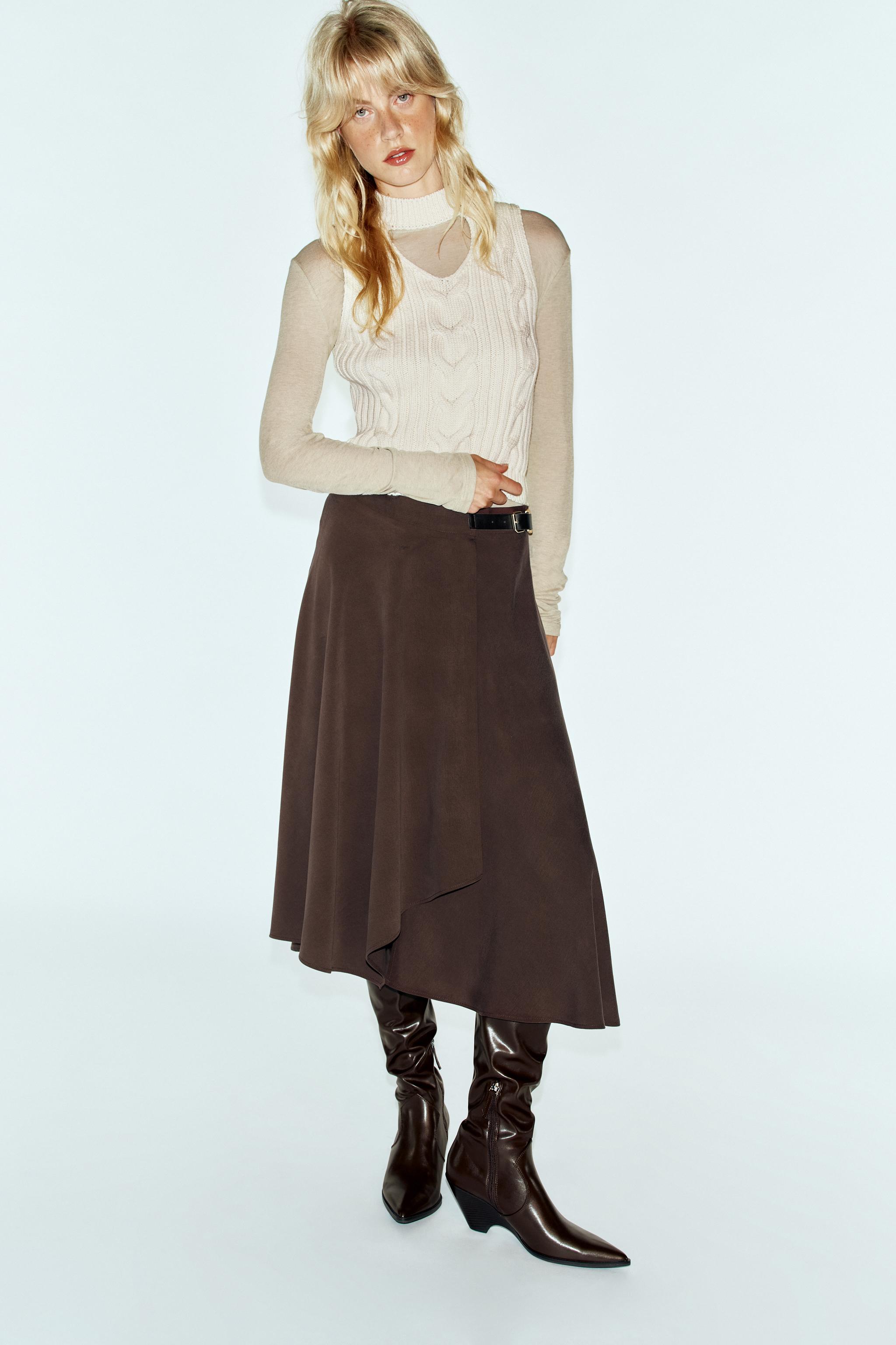 BUCKLED WRAP MIDI SKIRT — ZARA