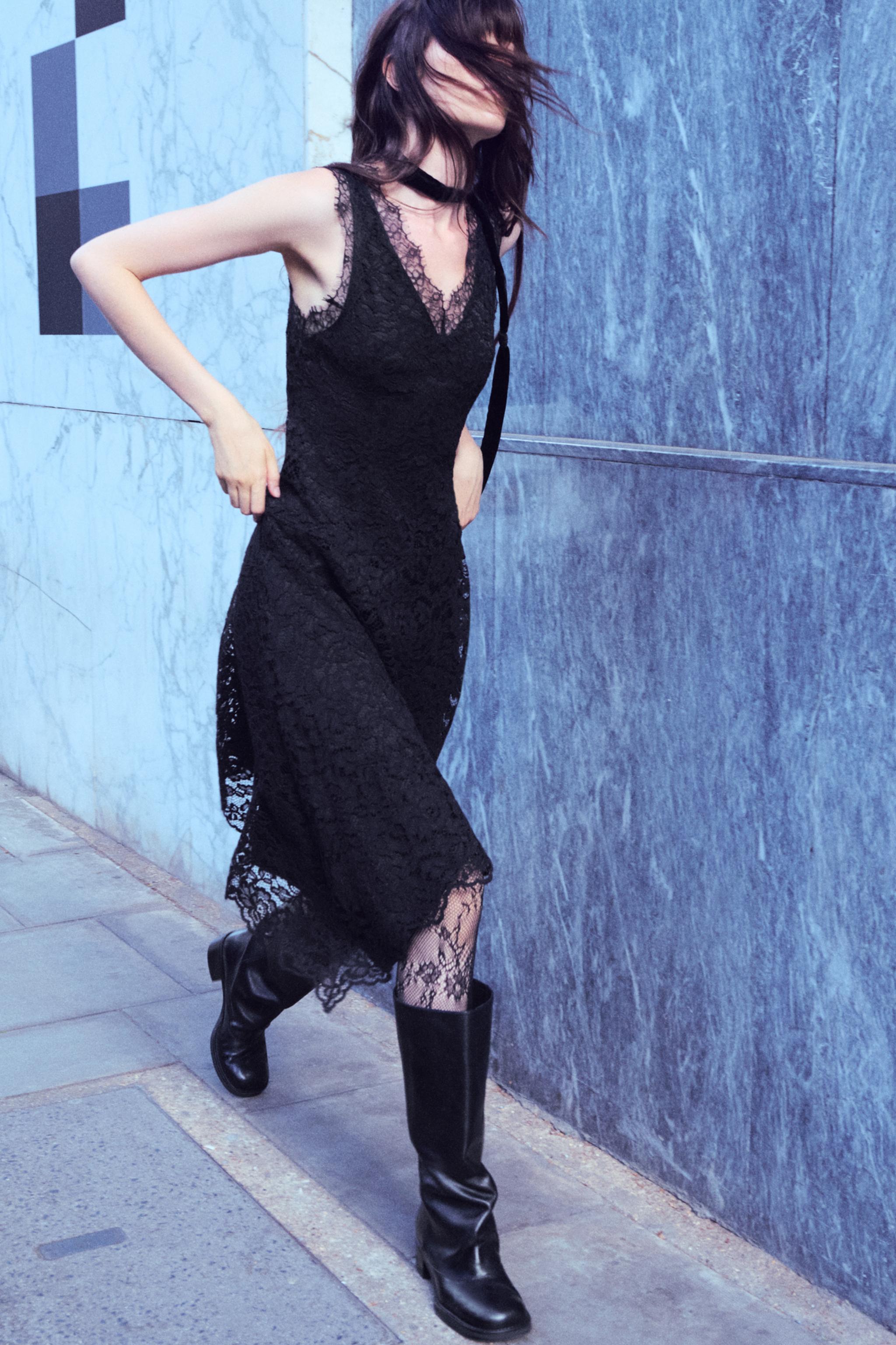 Платье ZW COLLECTION с кружевной отделкой — ZARA