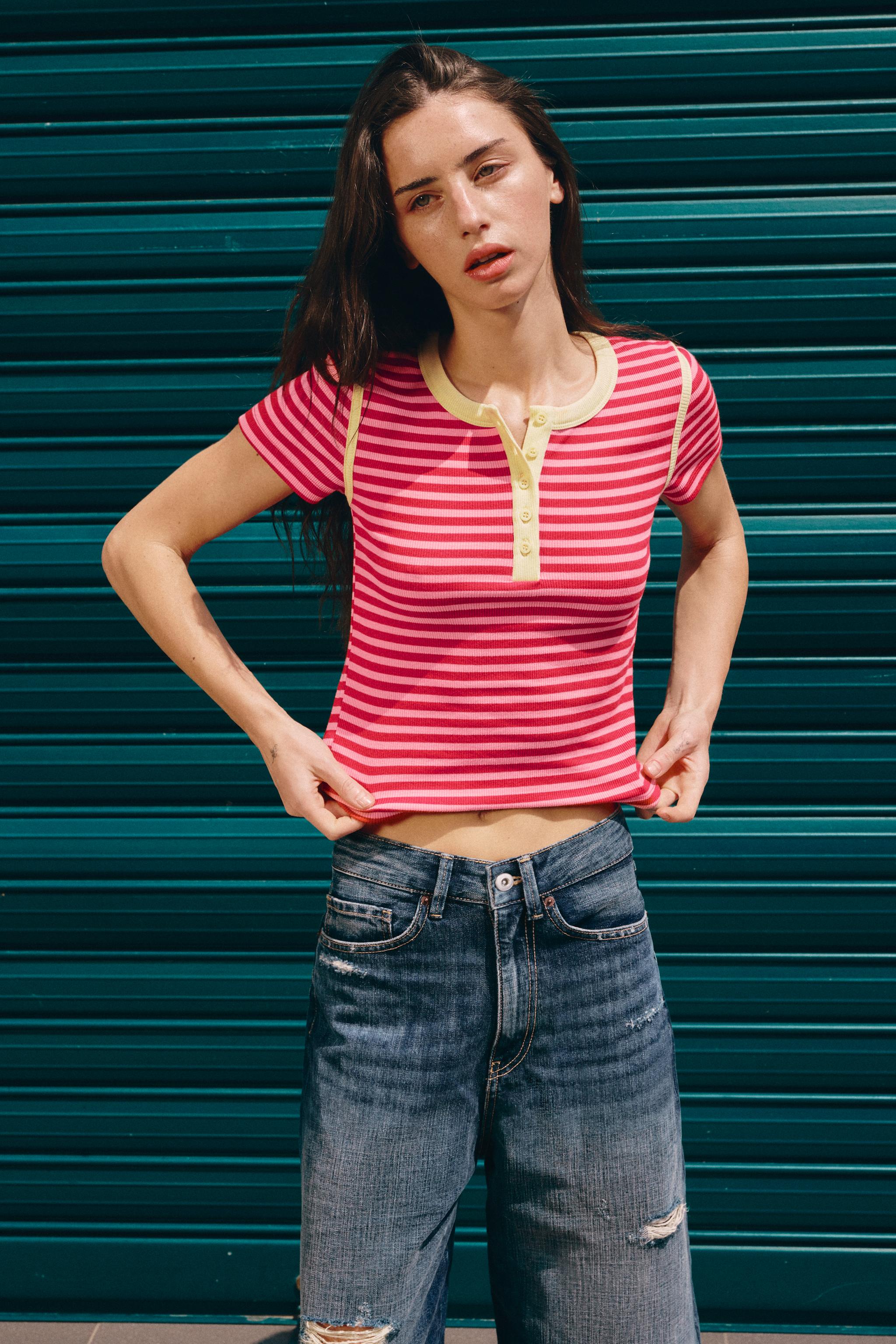 Футболка в рубчик в полоску — ZARA