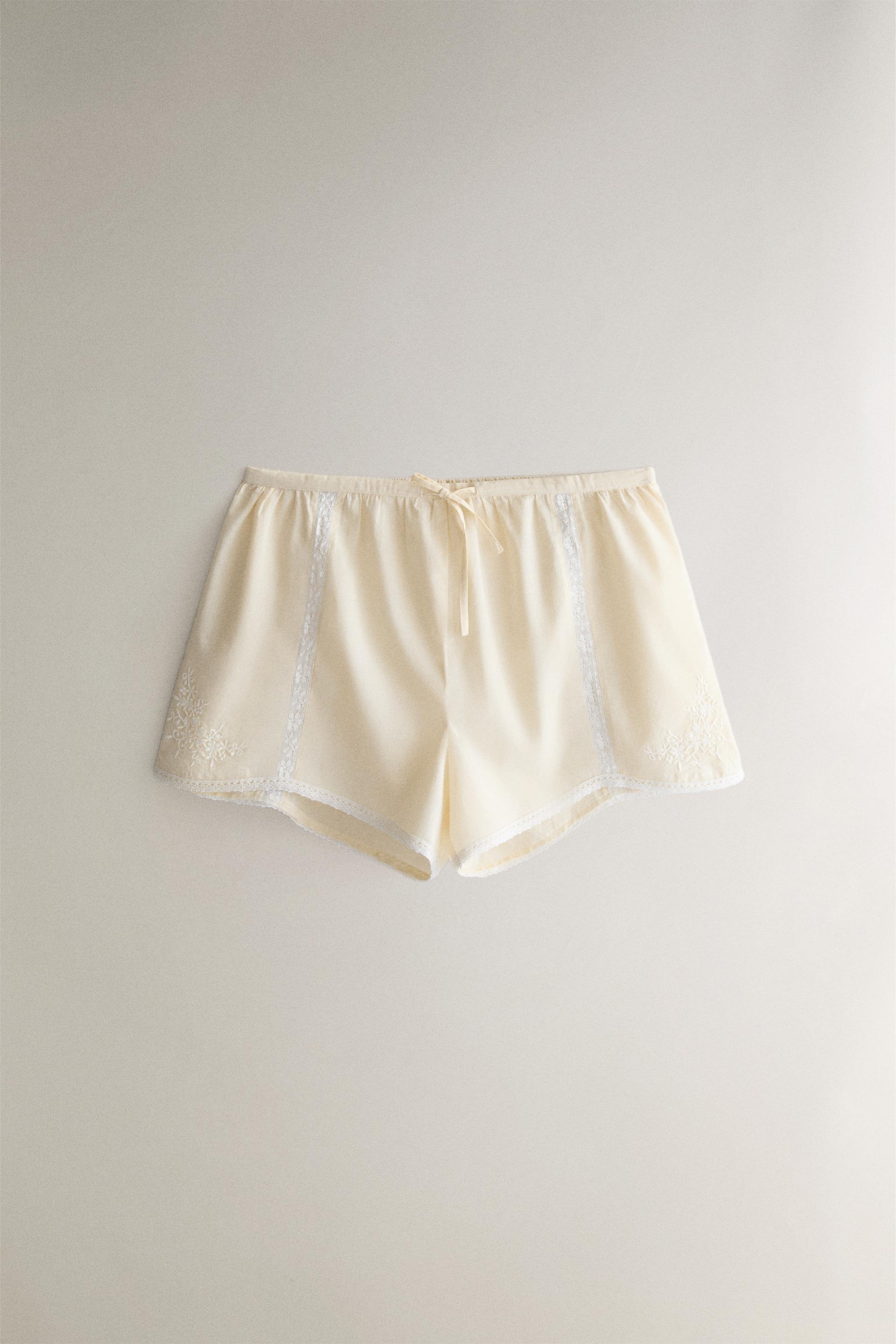 ХЛОПКОВЫЕ ШОРТЫ С ВЫШИВКОЙ И КРУЖЕВОМ — ZARA