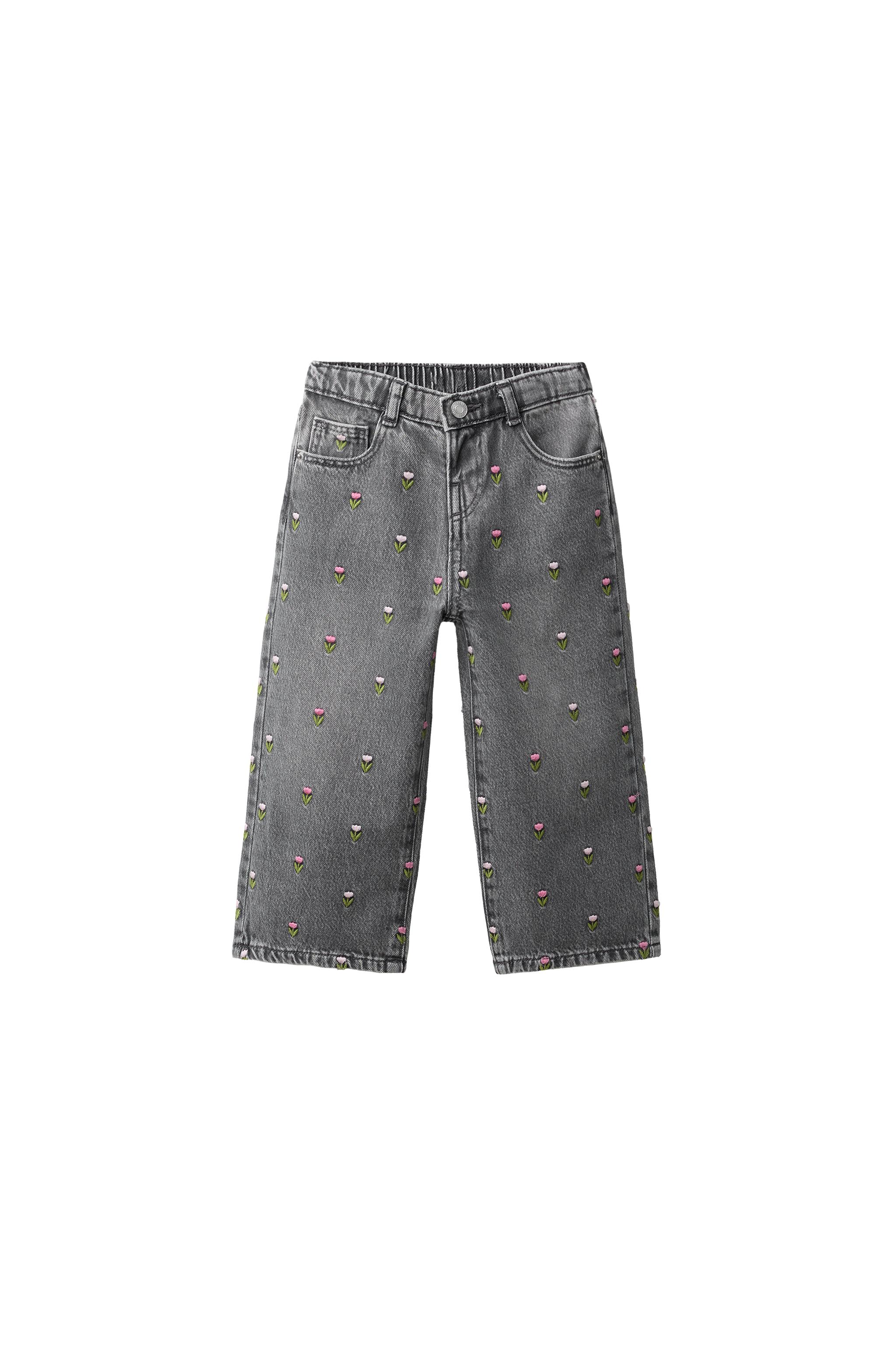 Джинсы-кюлоты с вышитыми тюльпанами — ZARA