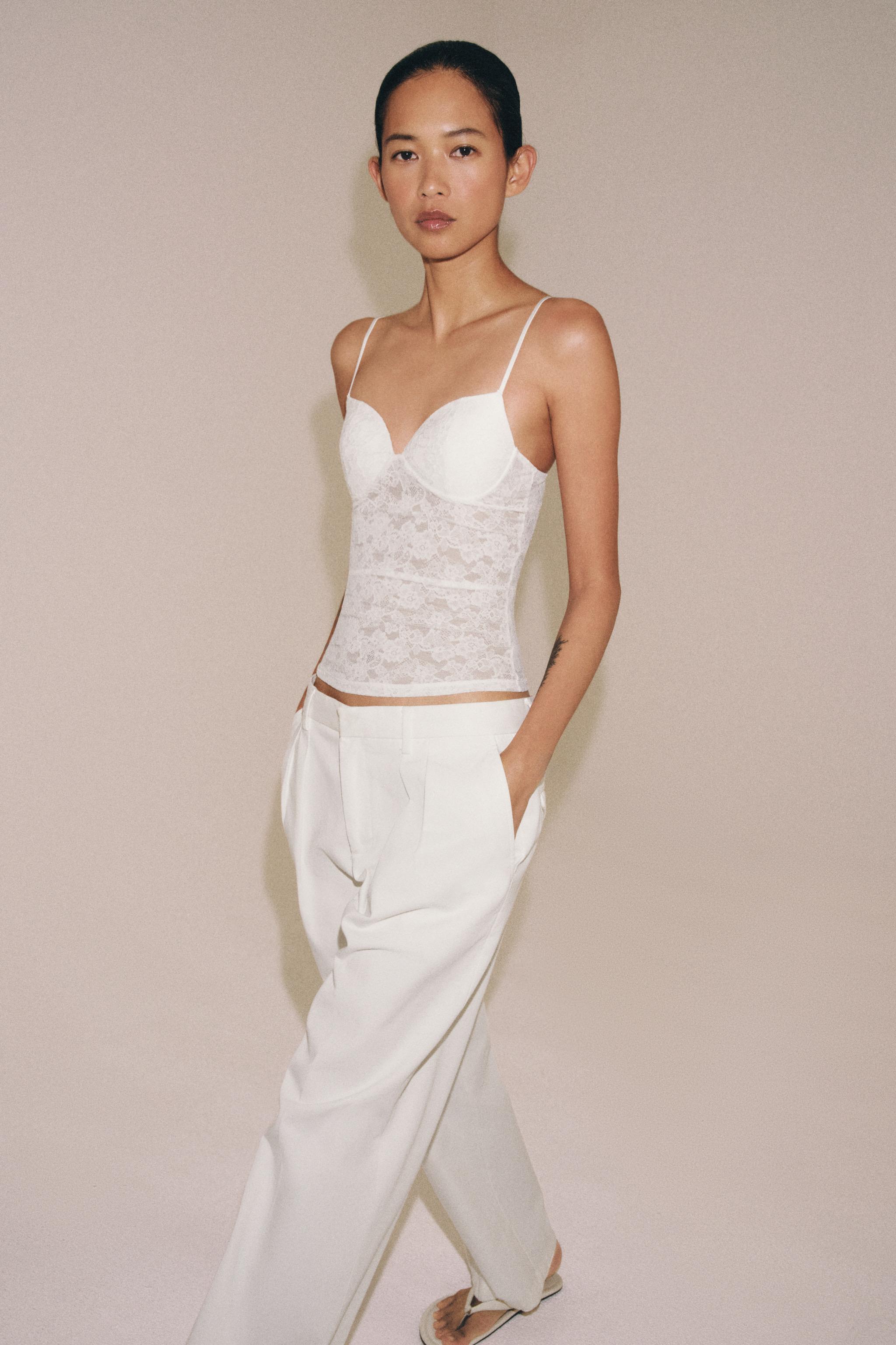 Топ с кружевной отделкой на бретелях — ZARA