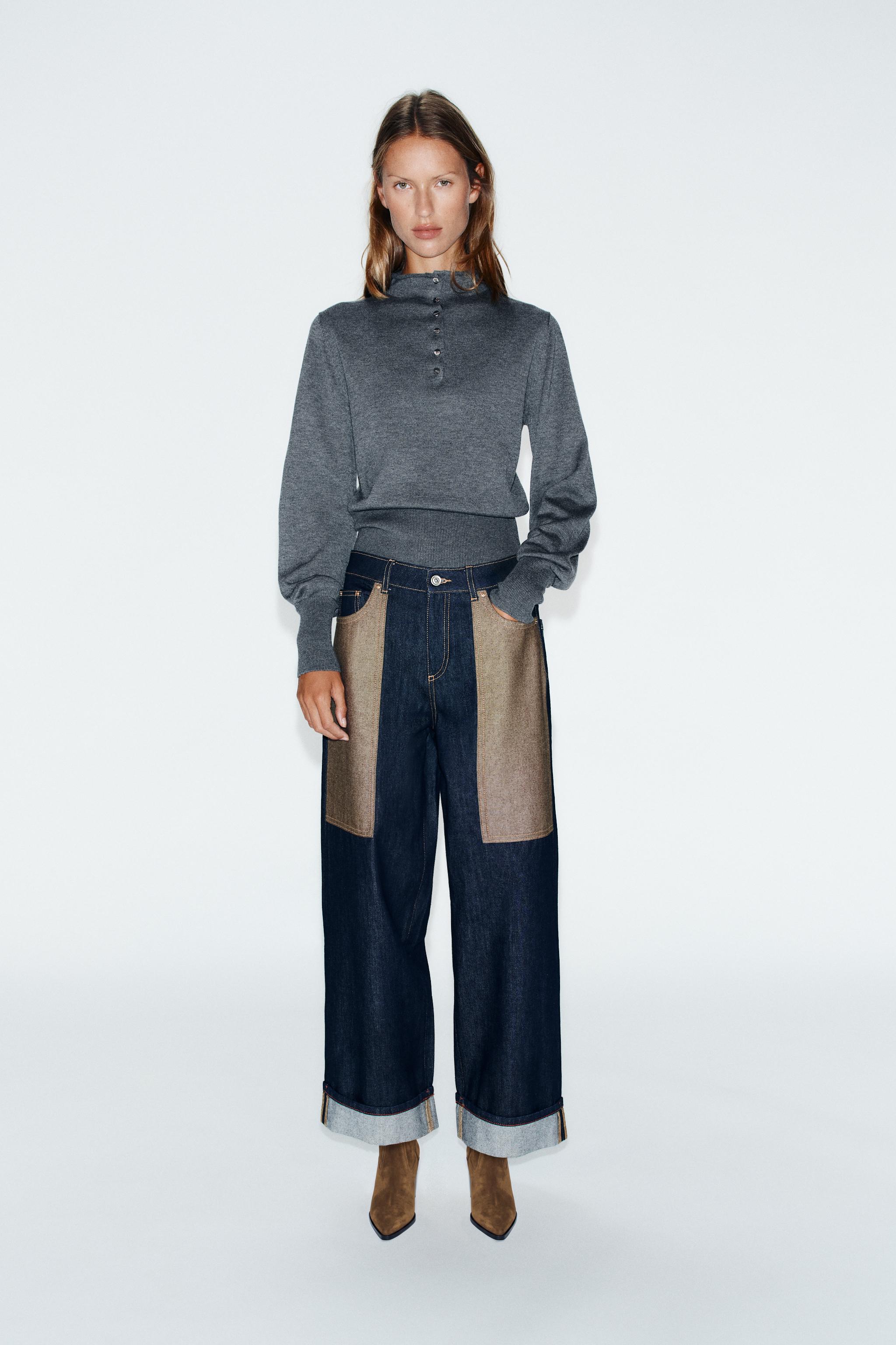 Z1975 джинсы с высокой посадкой и отворотами по низу из смесовой ткани — ZARA