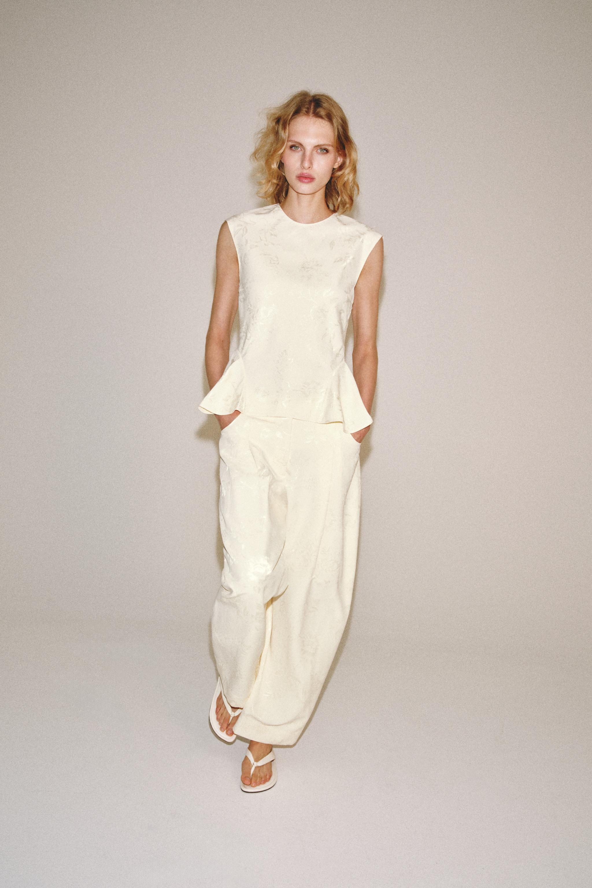Брюки ZW COLLECTION силуэта "бочонок" из жаккардовой ткани — ZARA