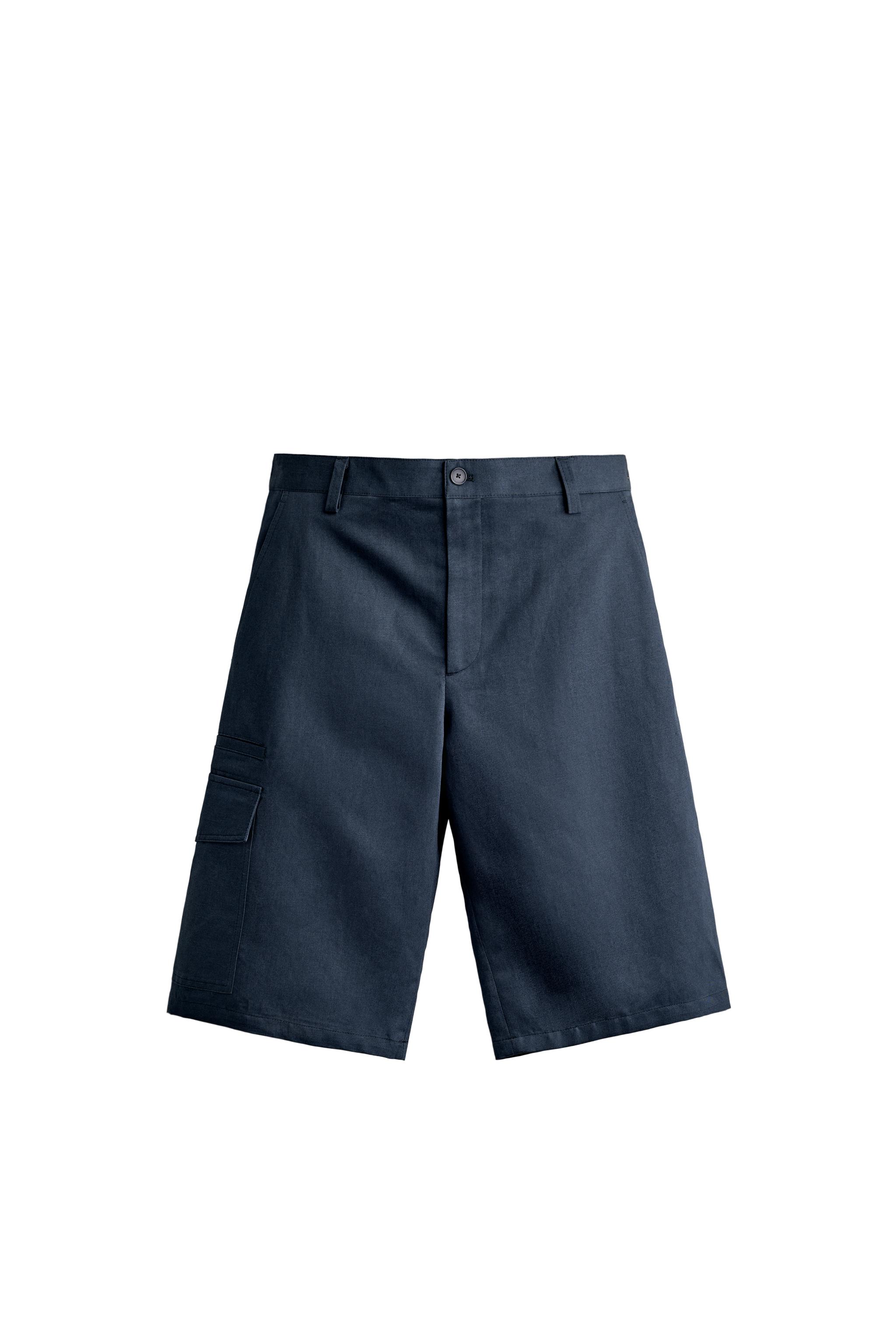 Бермуды карго свободного кроя из хлопково-льняной ткани — ZARA