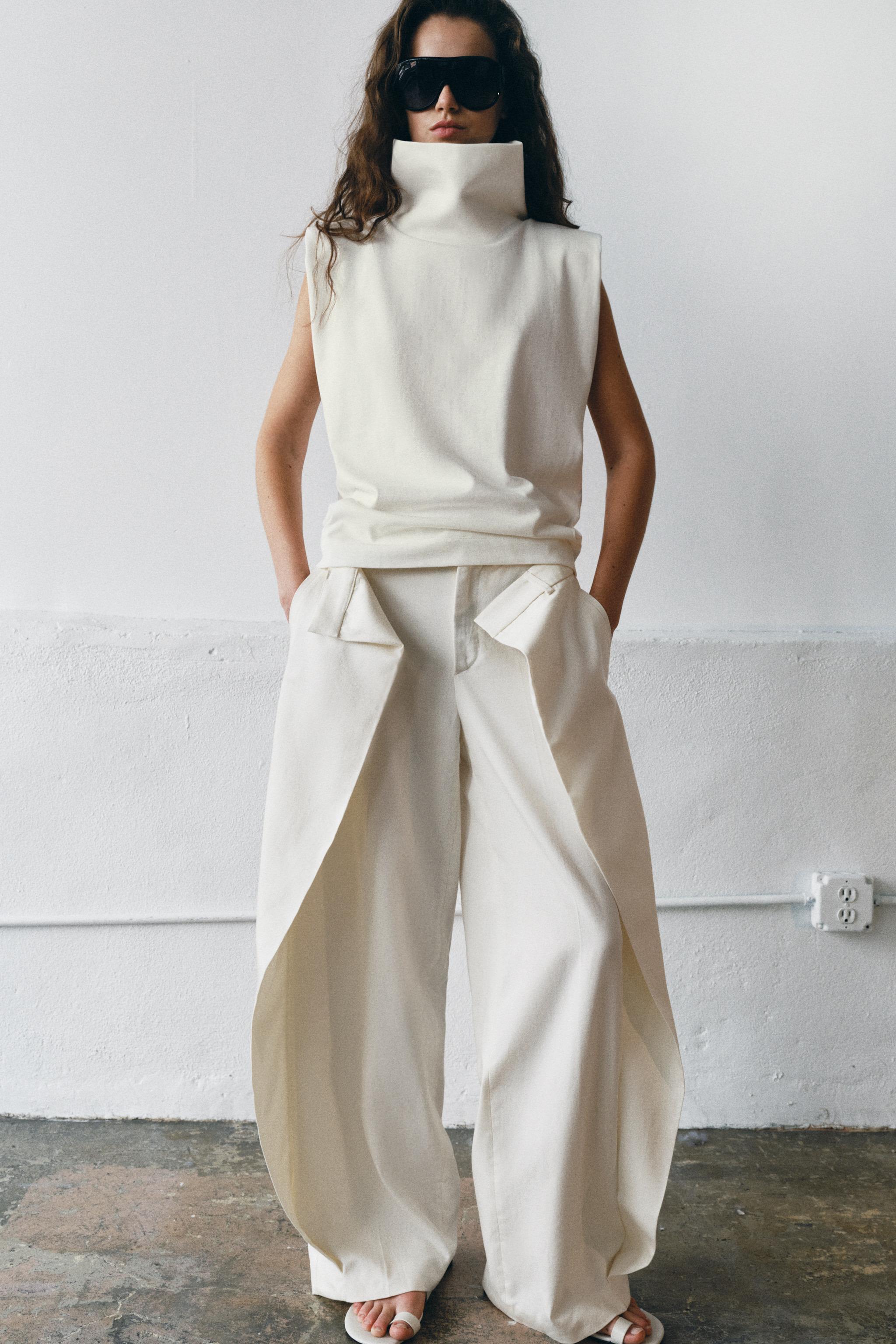 Брюки ZW COLLECTION с широкими штанинами в складку — ZARA