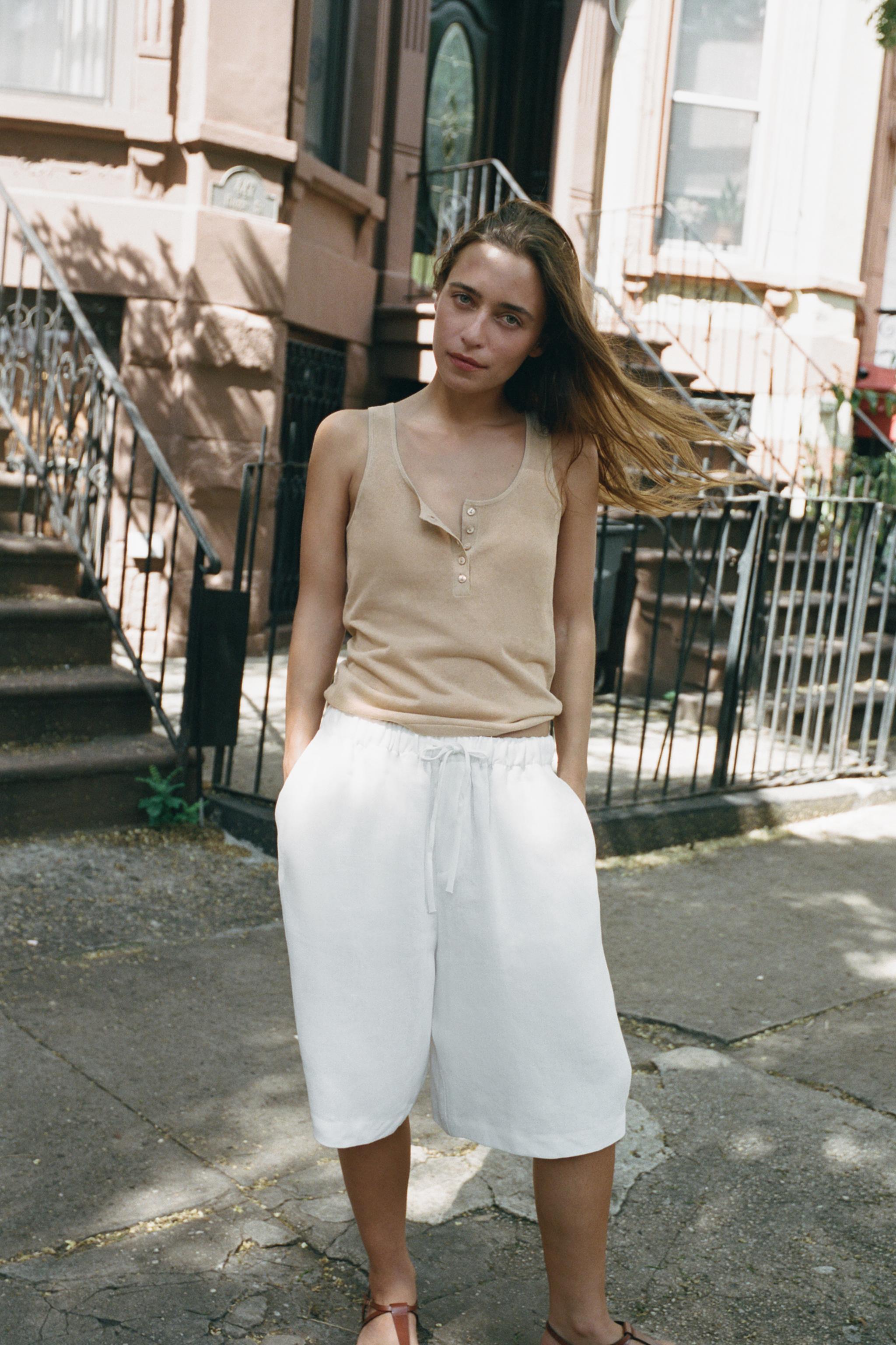 Бермуды из льна на шнурке — ZARA