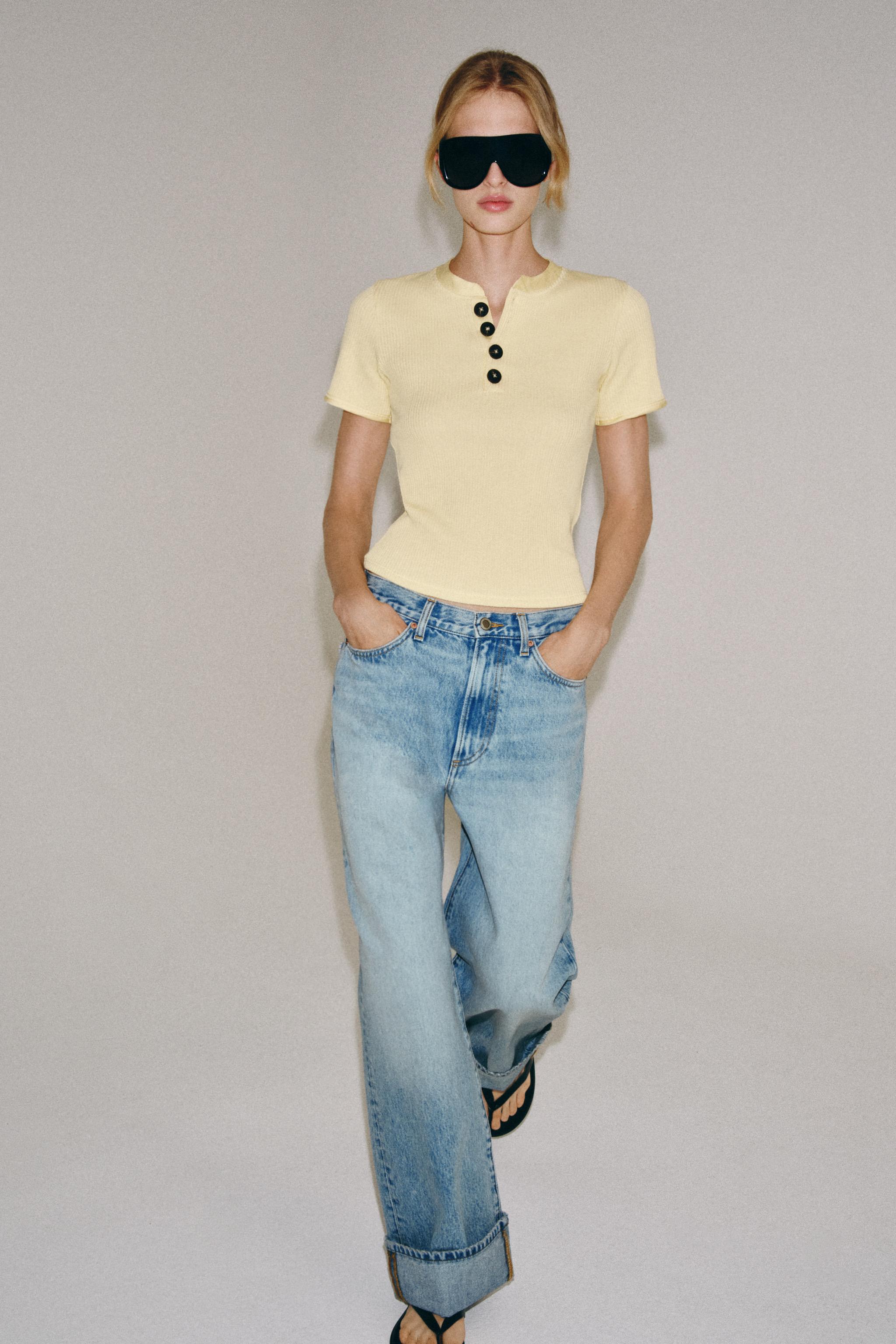 Футболка из хлопка с пуговицами — ZARA