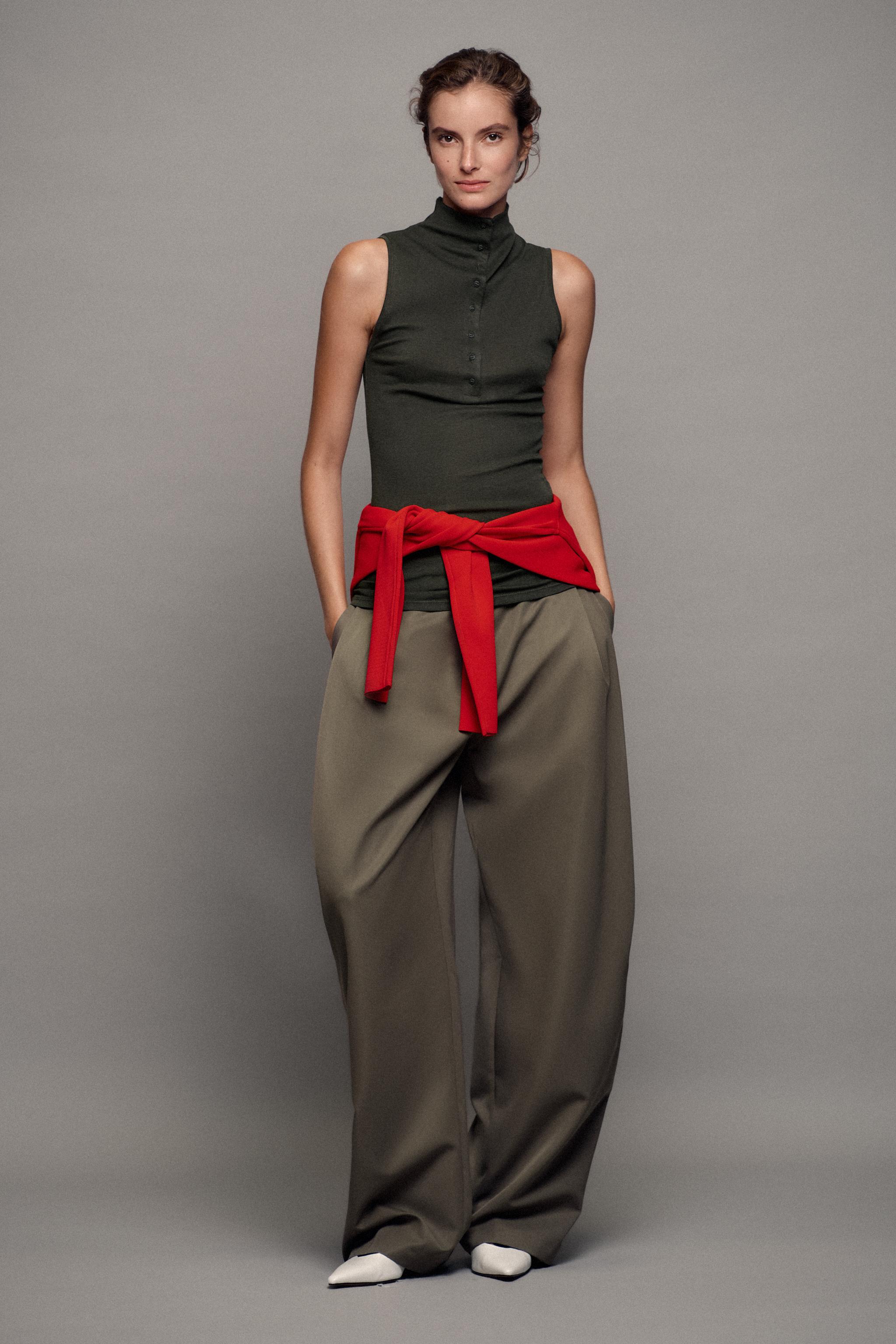 Брюки ZW COLLECTION с широкими штанинами с вытачками — ZARA