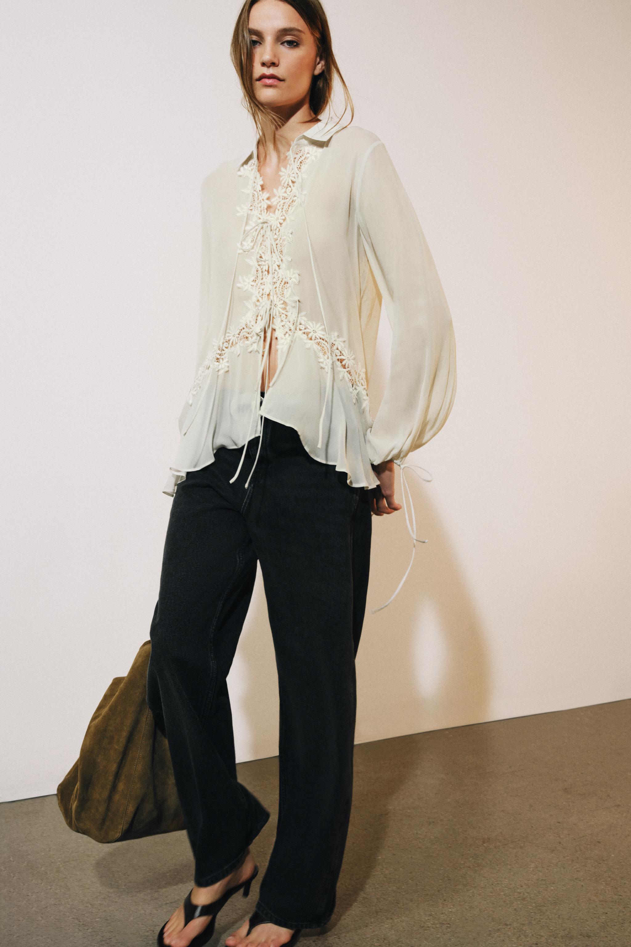 БЛУЗА С КРУЖЕВОМ И ВЫШИВКОЙ — ZW COLLECTION — ZARA