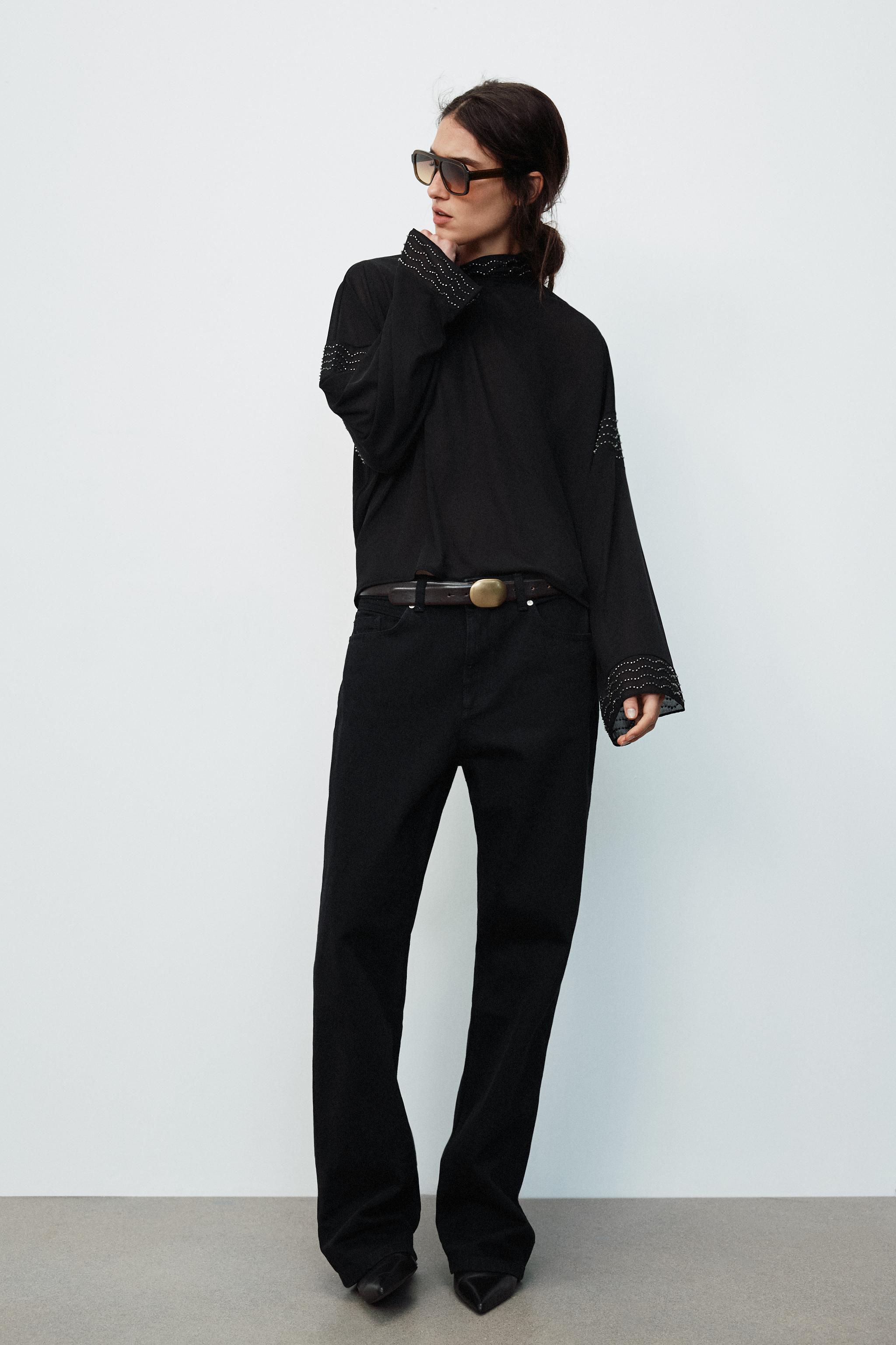 Топ с бусинами струящегося кроя — ZARA