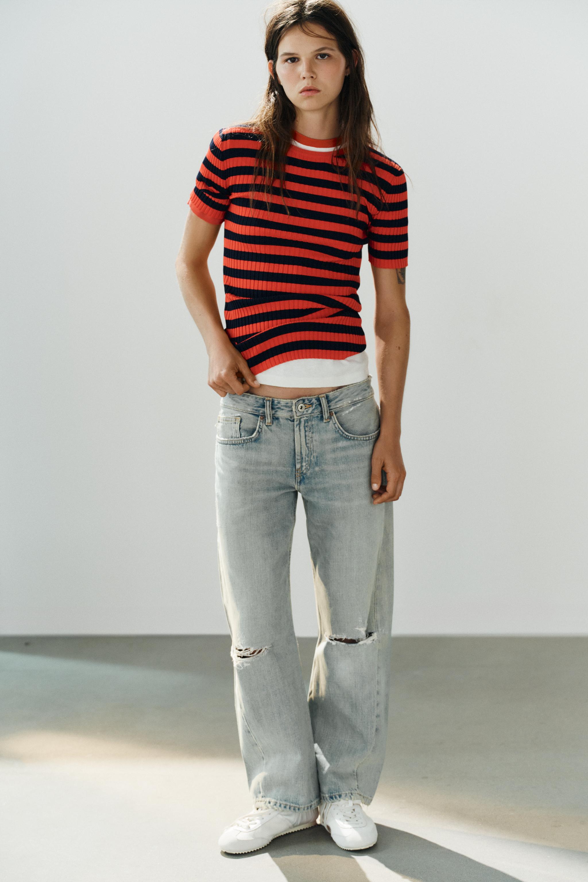 Топ в полоску из фактурного трикотажа — ZARA