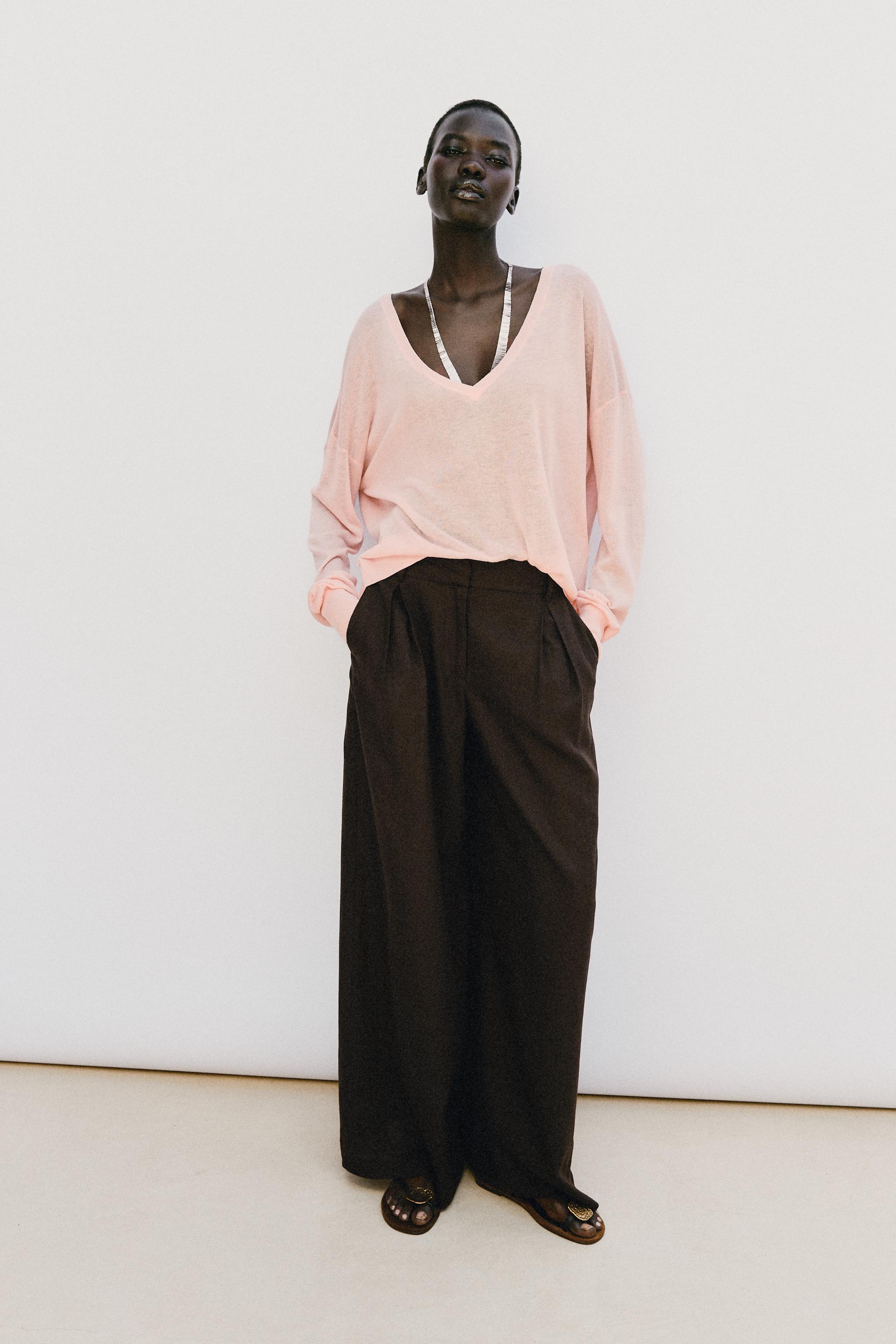Брюки из смесового льна с широкими штанинами — ZARA
