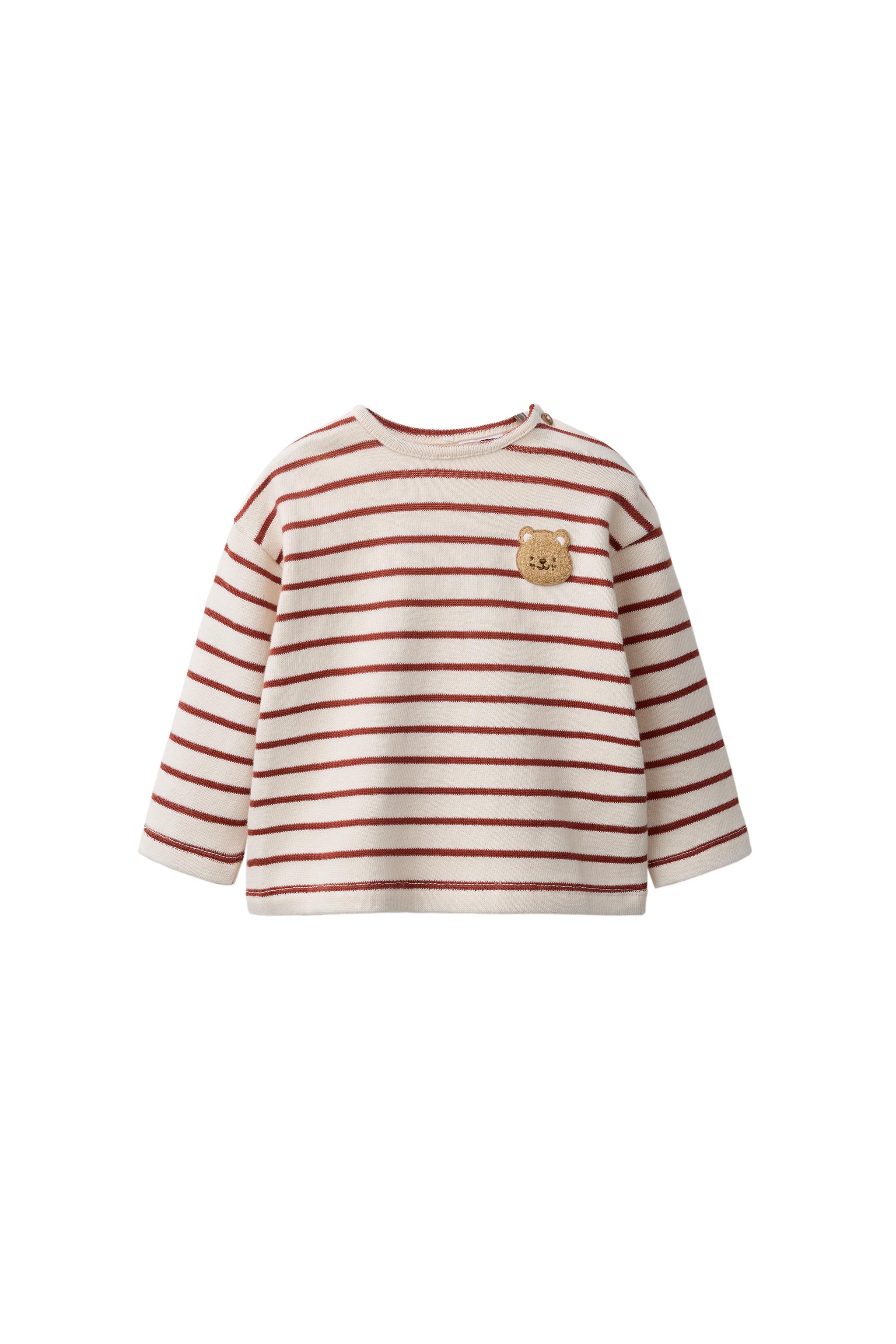 Футболка в полоску с нашивкой в виде медведя — ZARA