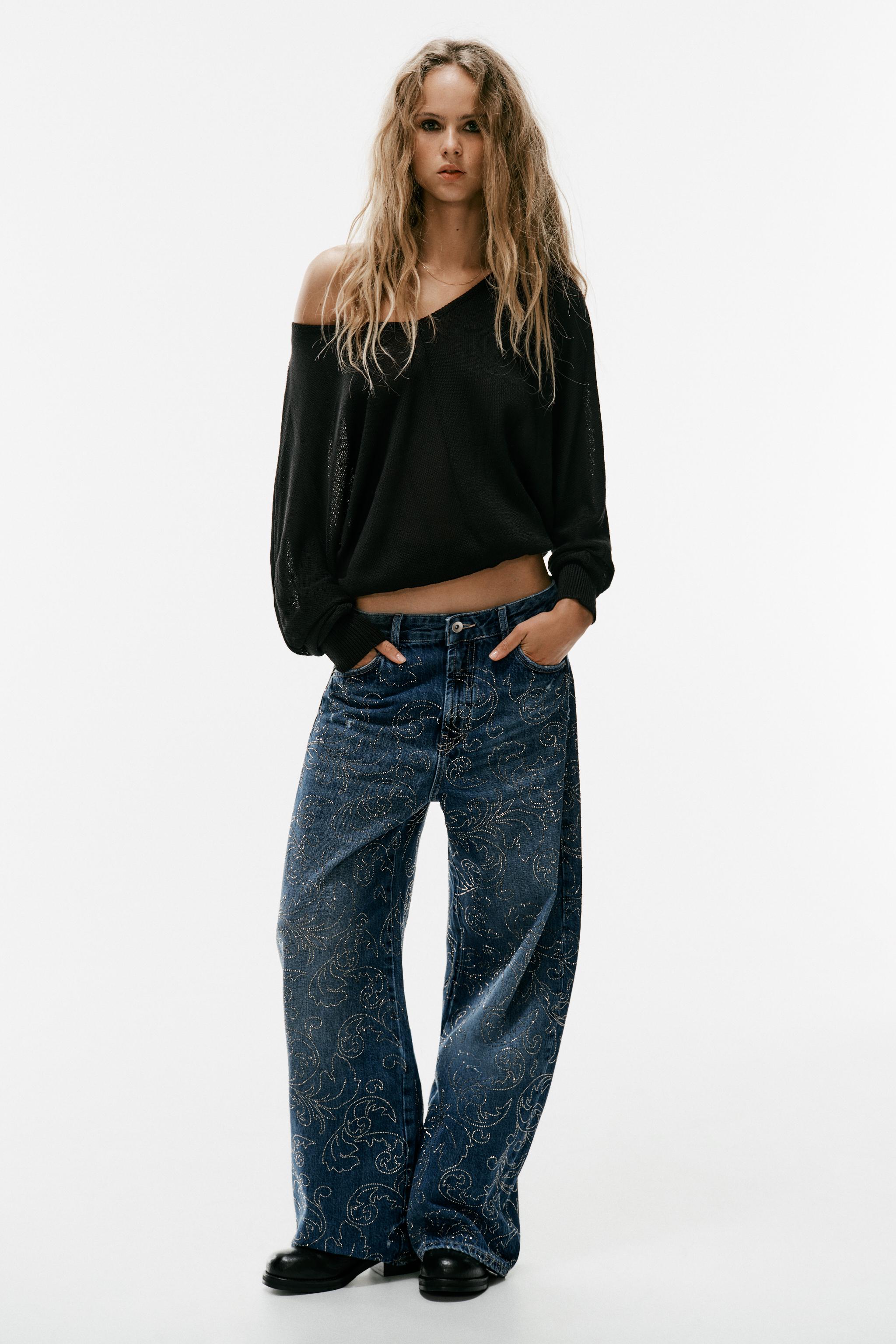 ДЖИНСЫ TR BAGGY СО СРЕДНЕЙ ПОСАДКОЙ И СТРАЗАМИ — ZARA
