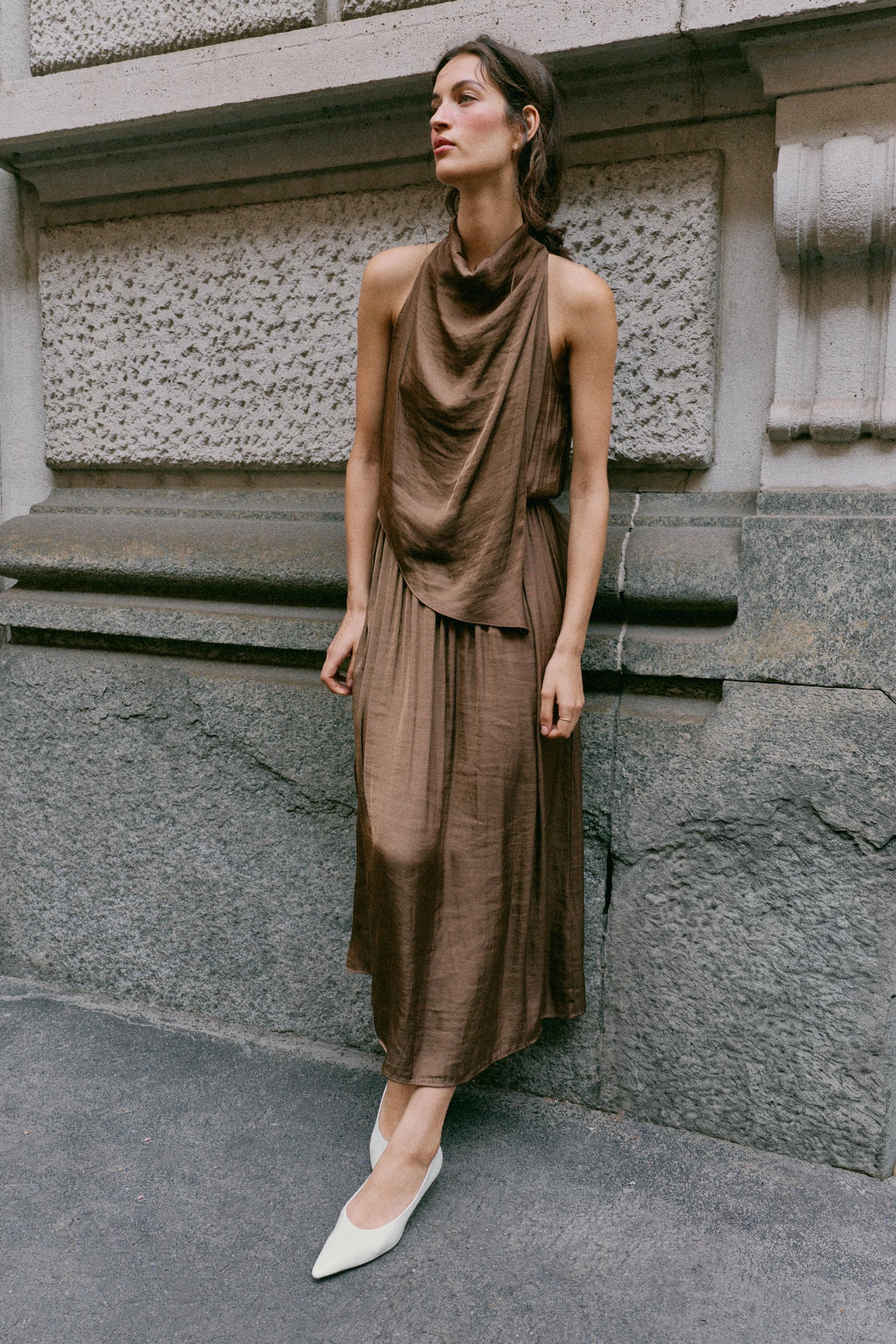 Миди-платье из сатина — ZARA