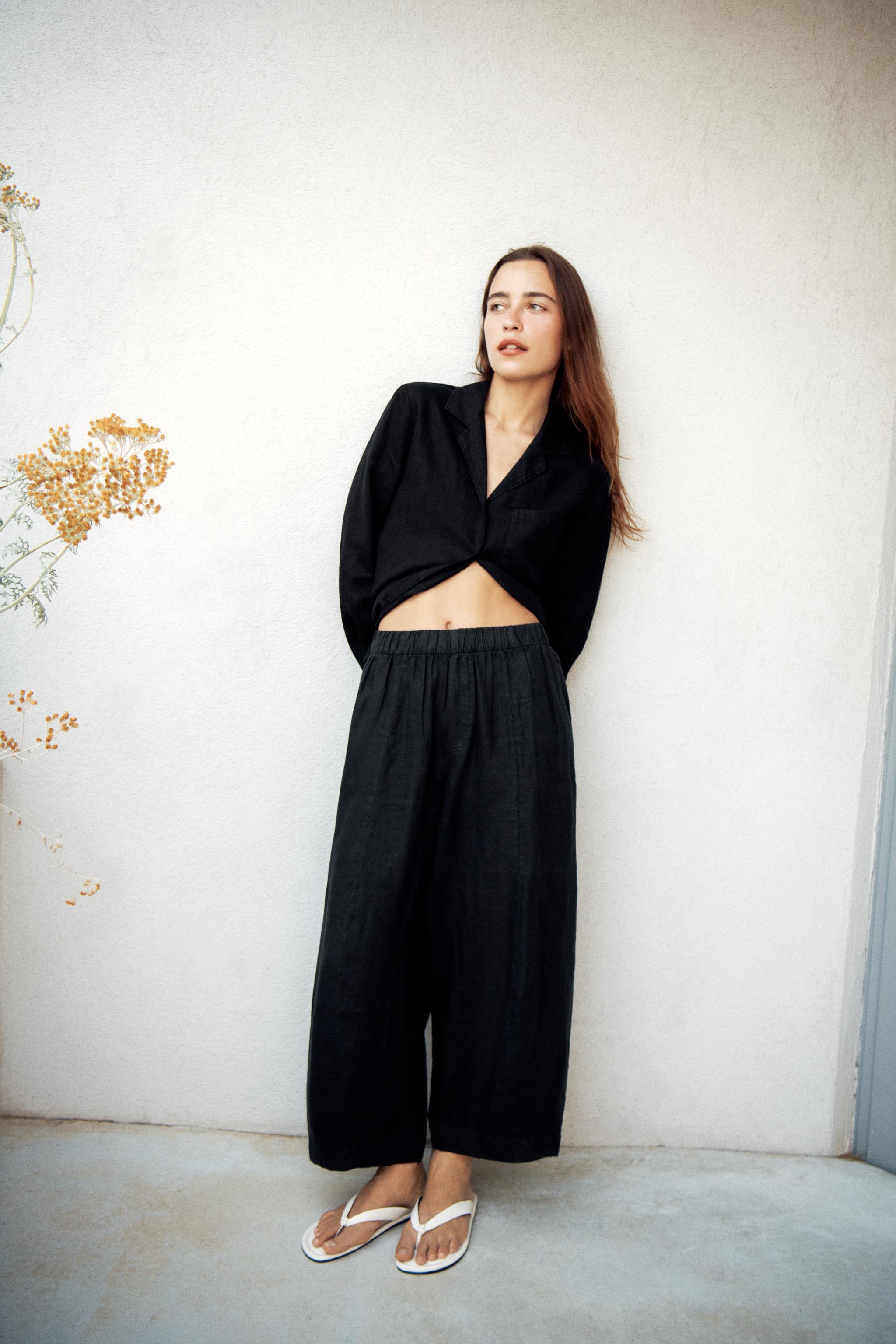 Брюки ZW COLLECTION силуэта "бочонок" из льна — ZARA
