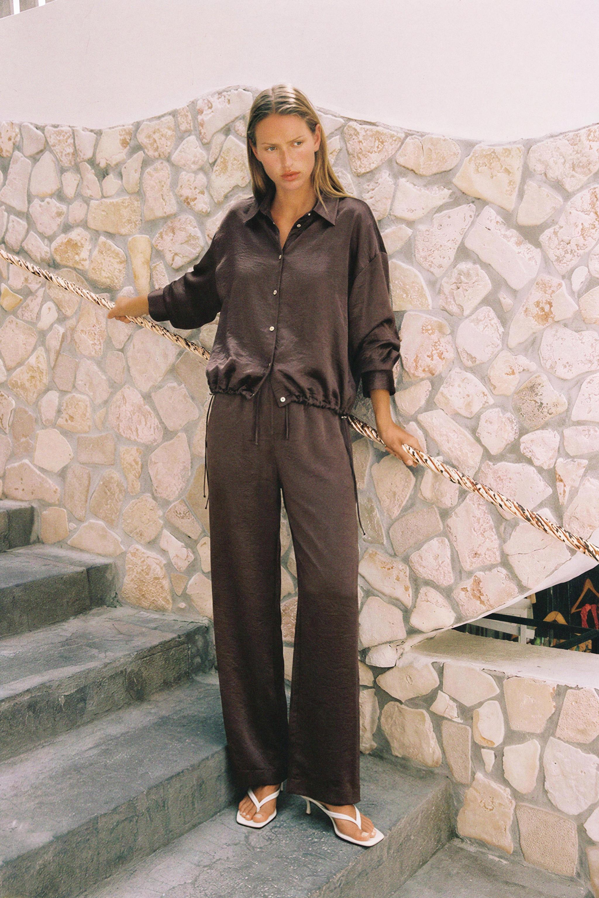 Блуза из сатина с завязками по низу — ZARA