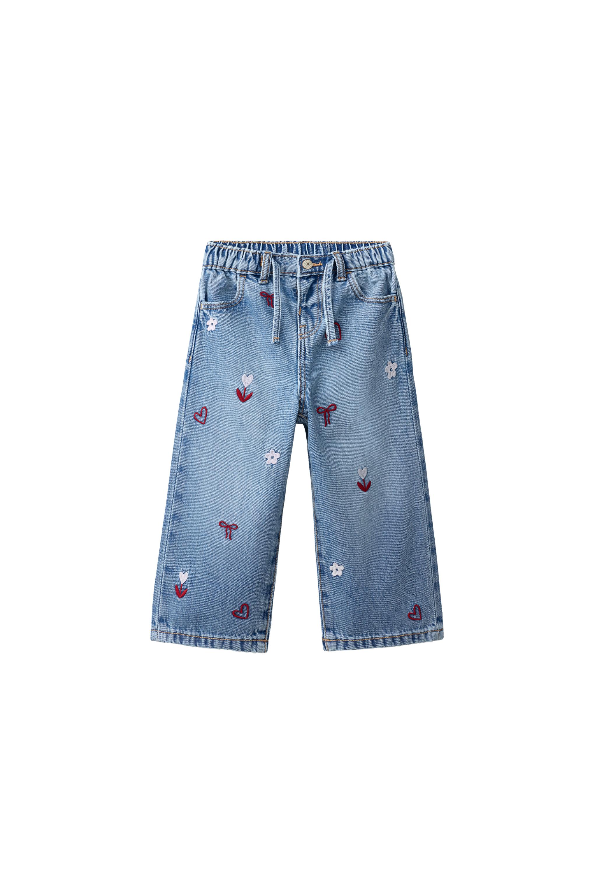 Джинсы с широкими штанинами из струящейся ткани с вышивкой — ZARA