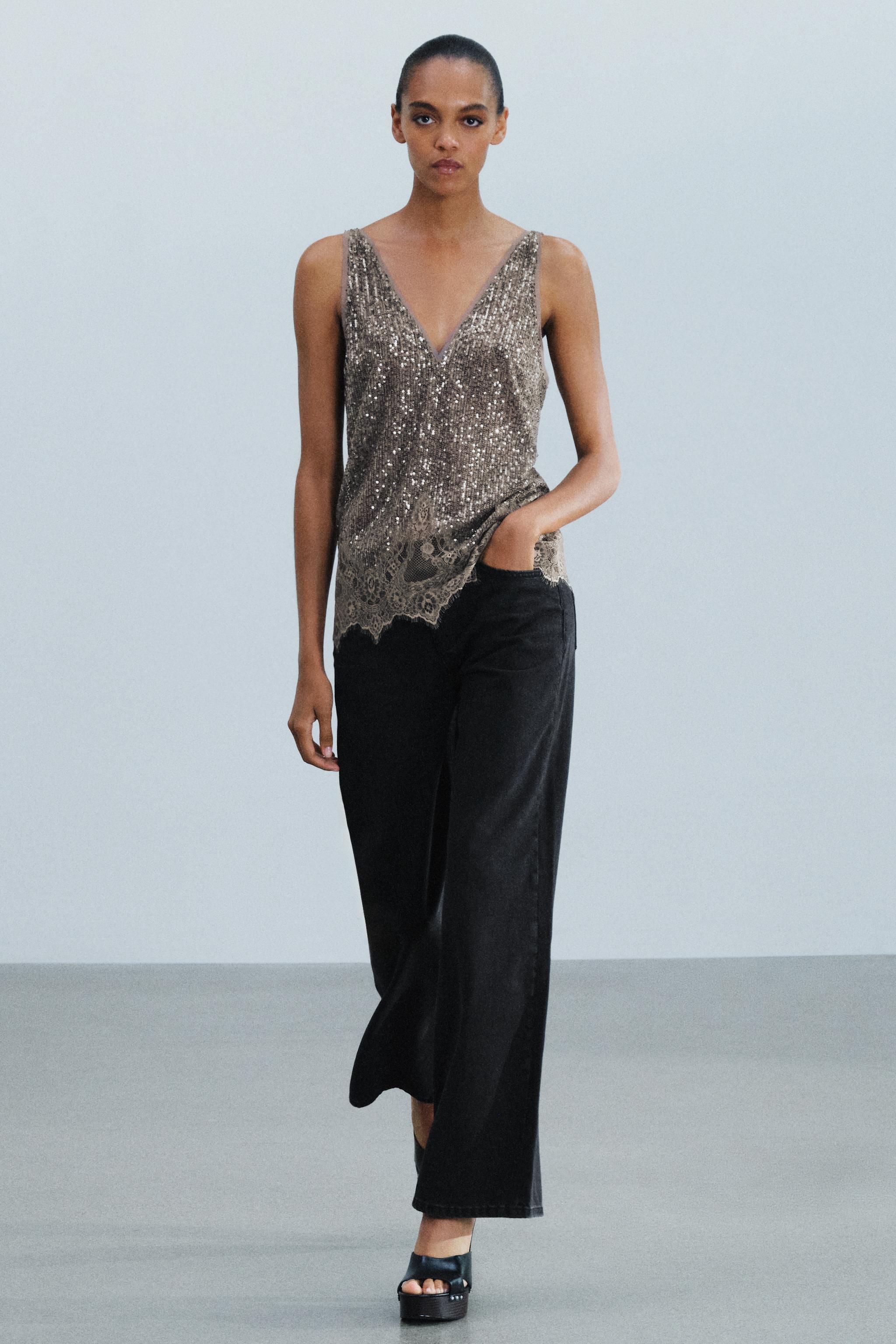 Топ ZW COLLECTION с комбинированным декором из пайеток — ZARA